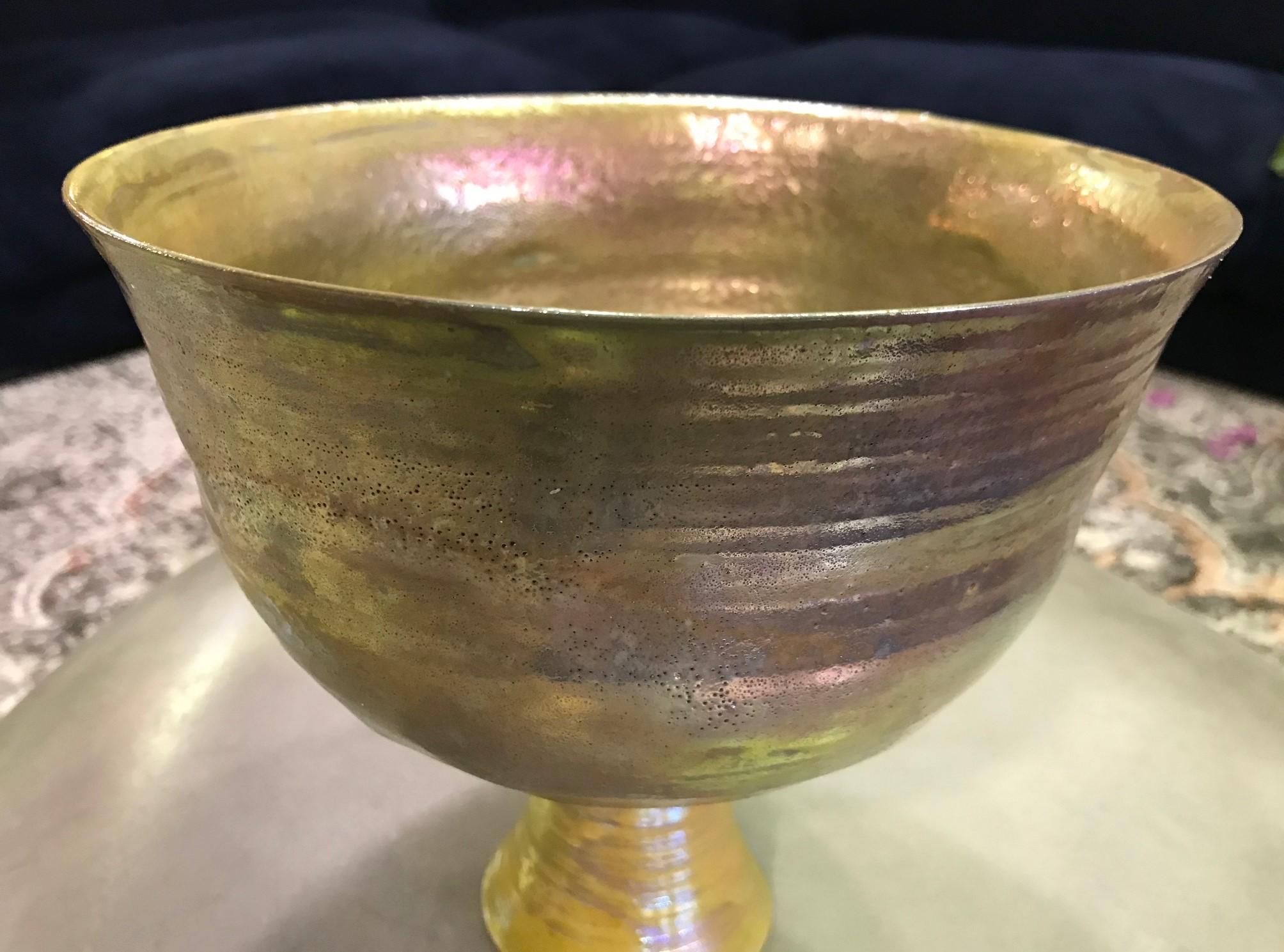 Beatrice Wood Signed Large Iridescent Gold Luster Glaze Earthenware Chalice In Good Condition In Studio City, CA