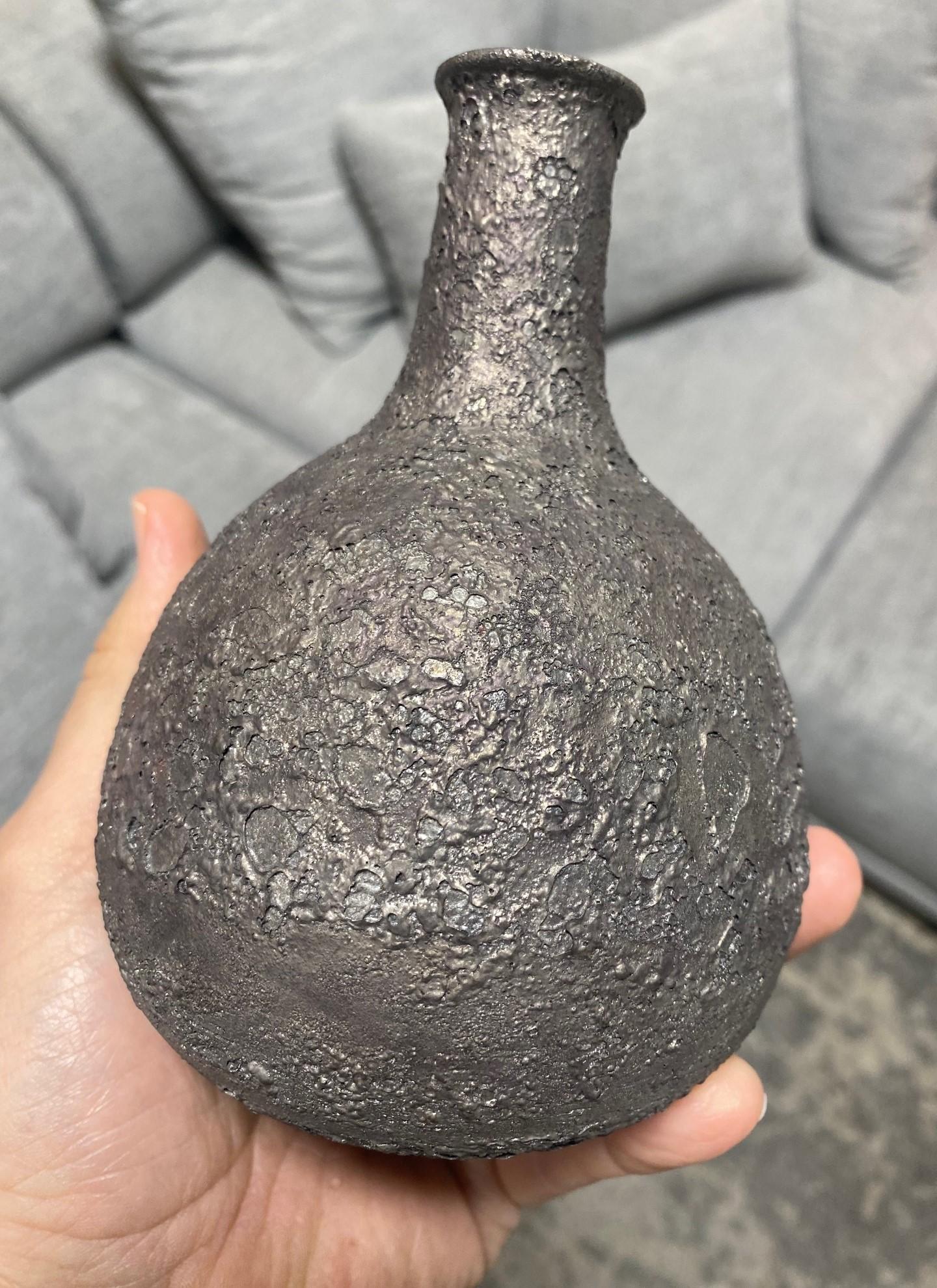 Beatrice Wood Signed Mid-Century California Pottery Dark Lava Crater Glaze Vase For Sale 6