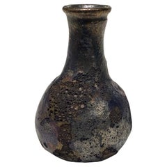 Vase signé Beatrice Wood California Pottery, milieu du siècle, glaçure sombre de lave lustrée