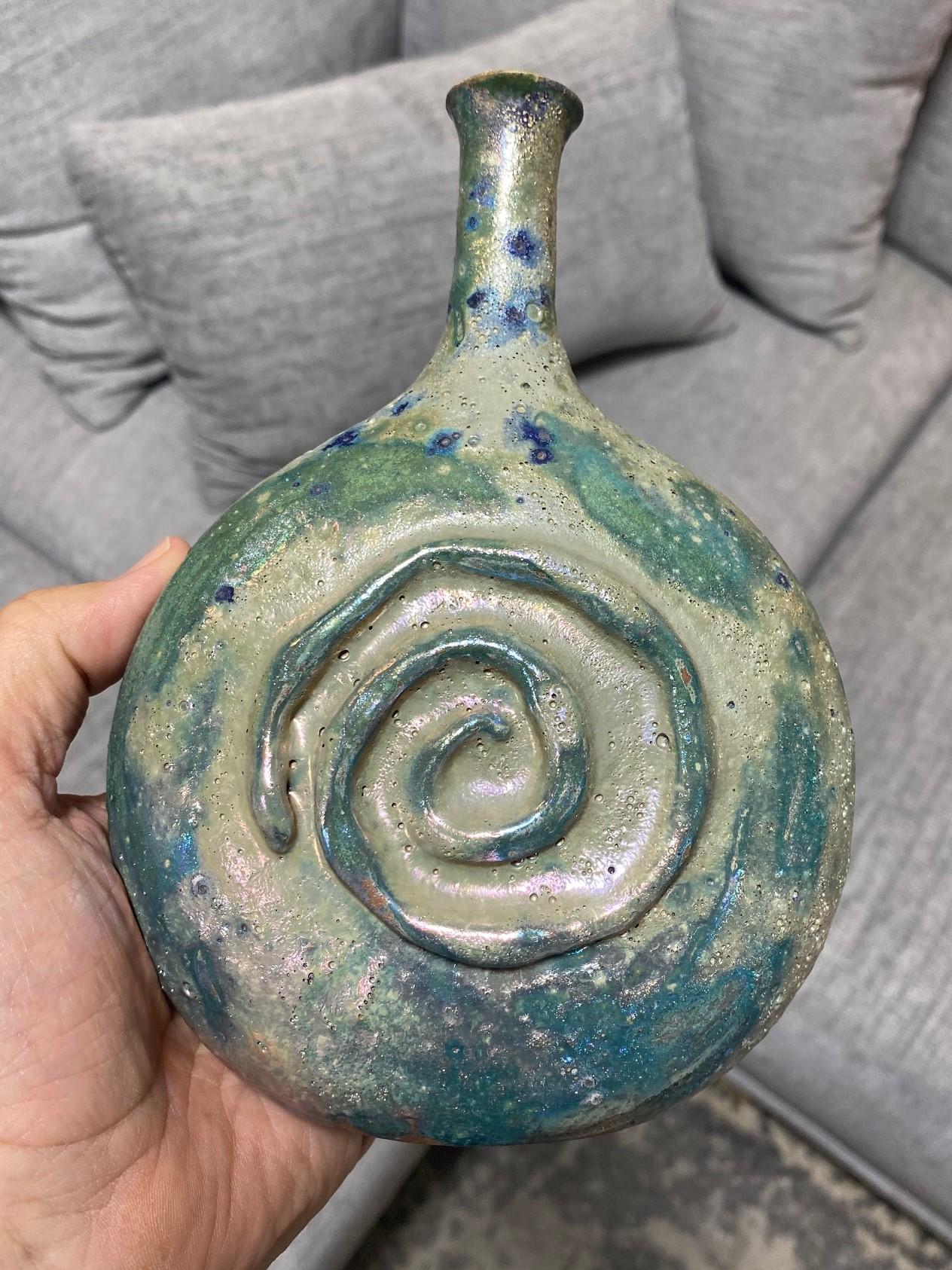 Beatrice Wood Signed Mid-Century California Pottery Luster Crater Glaze Vase For Sale 3