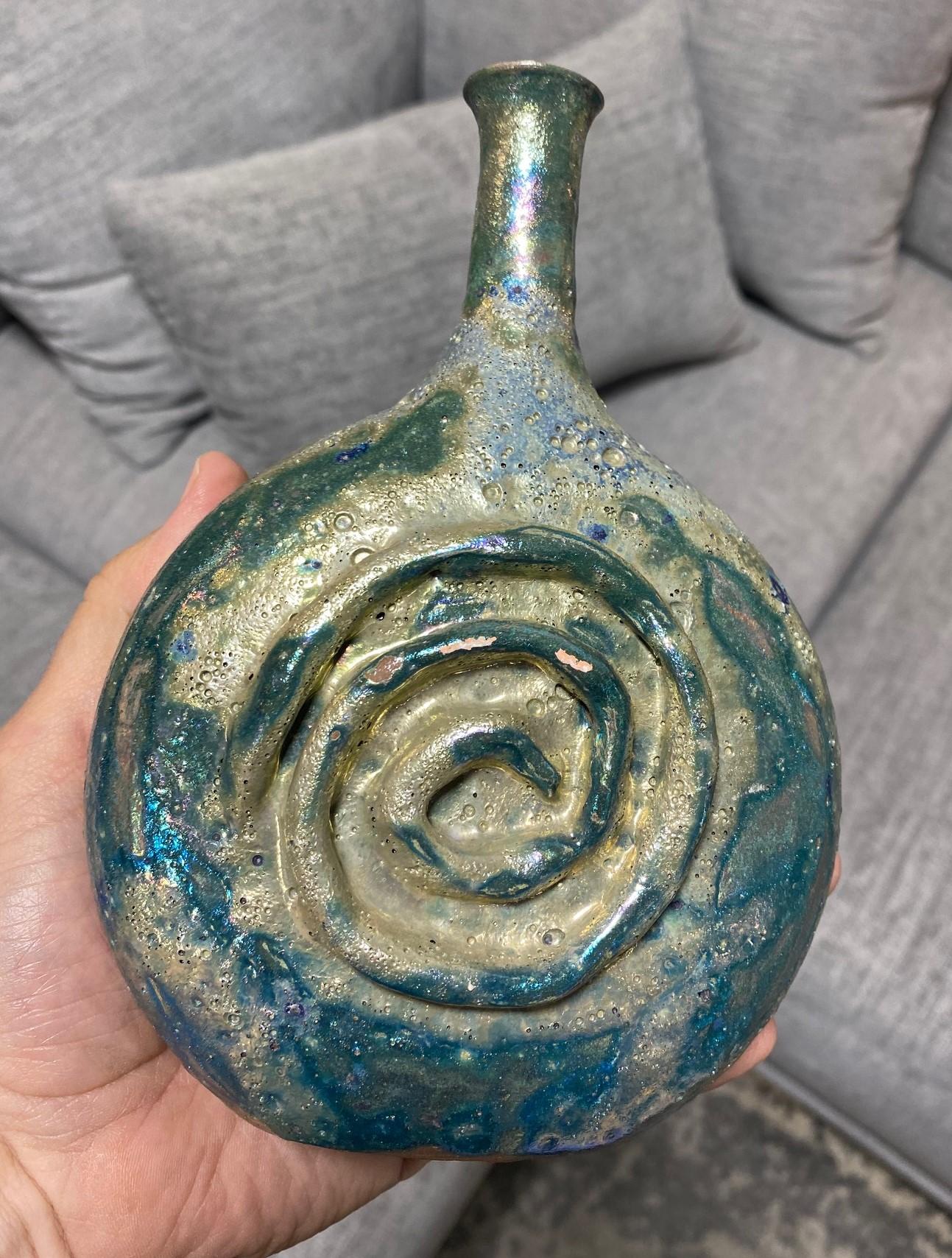 Beatrice Wood Signed Mid-Century California Pottery Luster Crater Glaze Vase For Sale 6