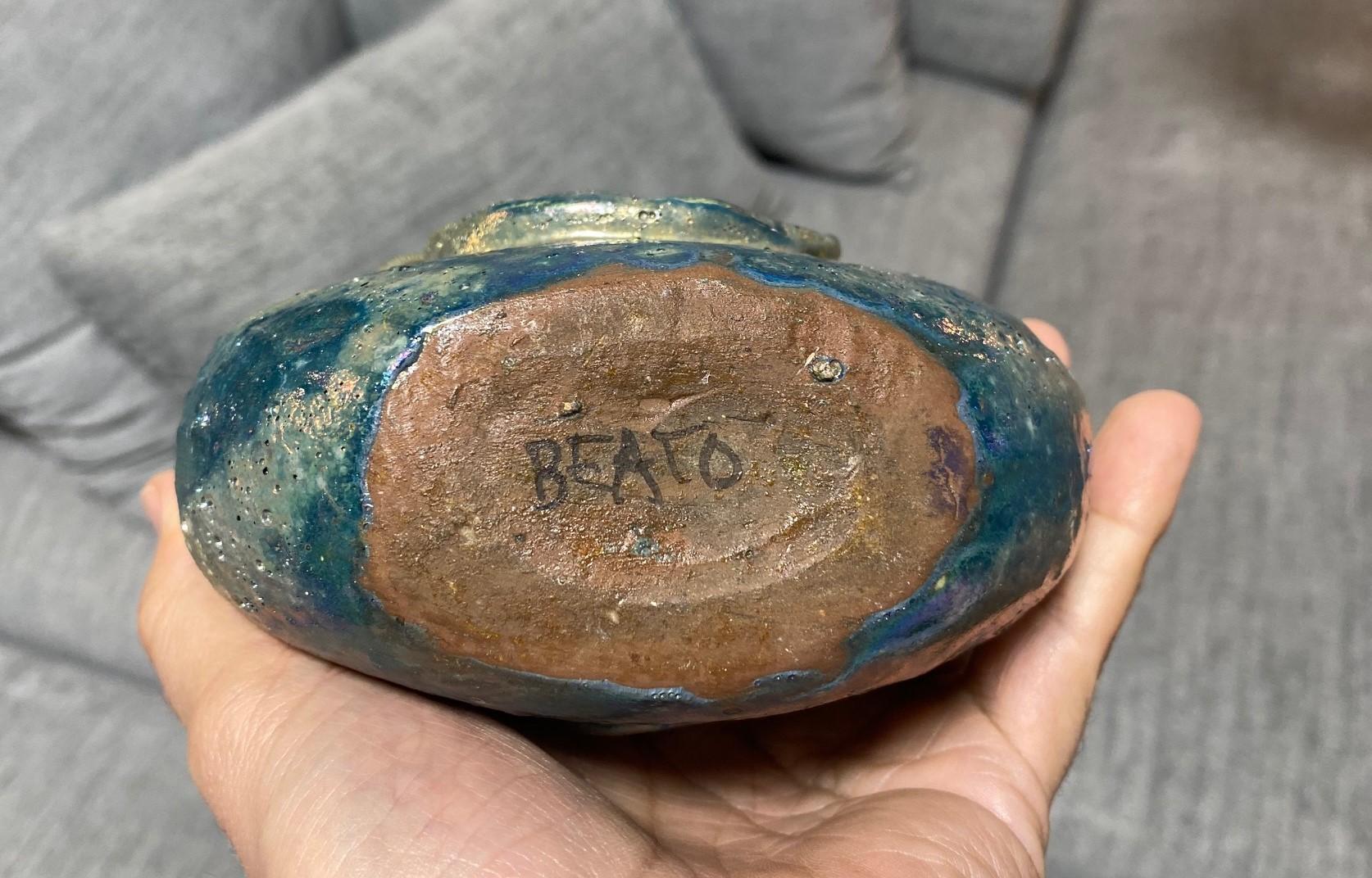 Beatrice Wood Jarrón firmado de mediados de siglo de California Pottery con esmalte cráter brillante en venta 10