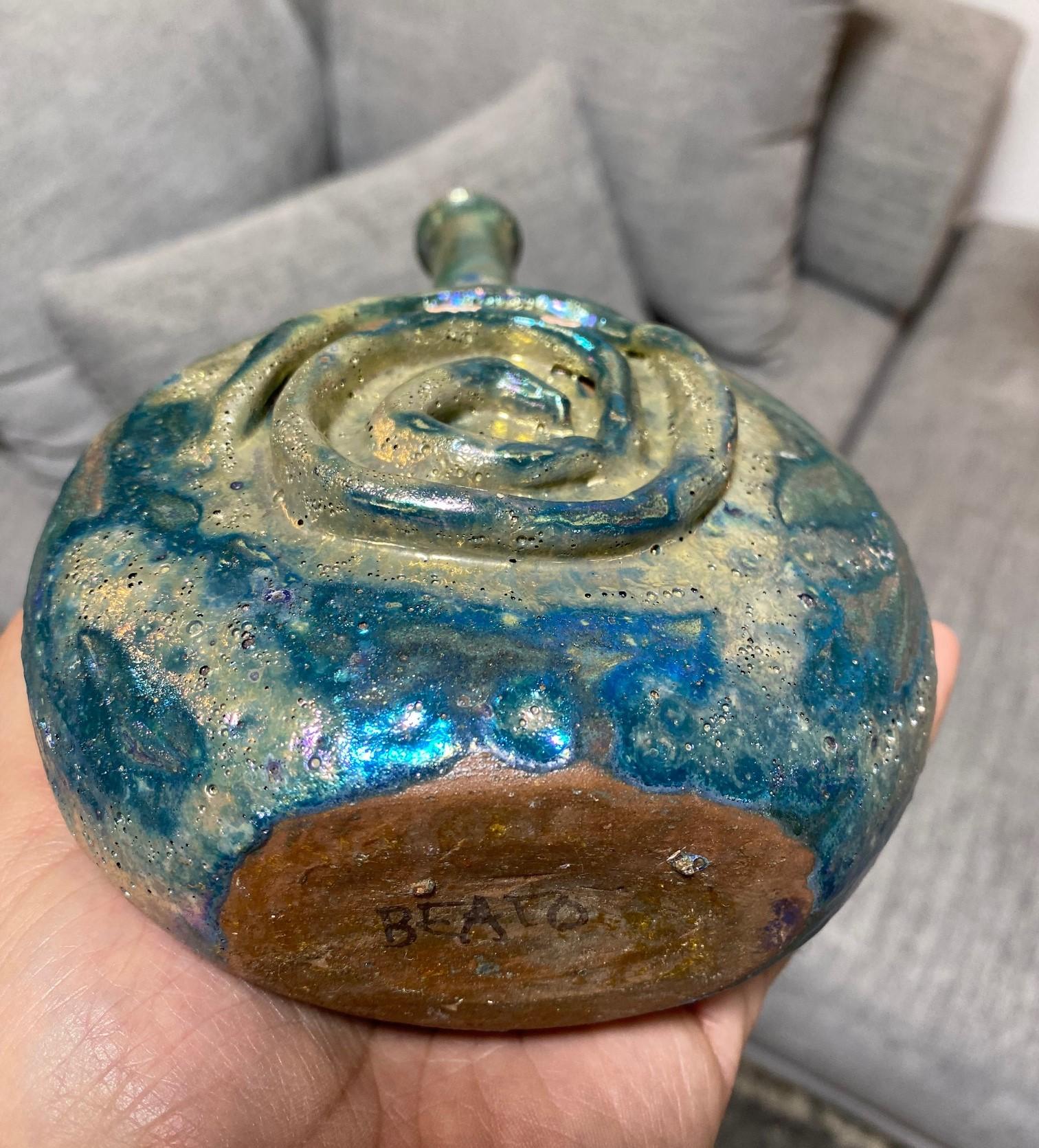 Beatrice Wood Jarrón firmado de mediados de siglo de California Pottery con esmalte cráter brillante en venta 12