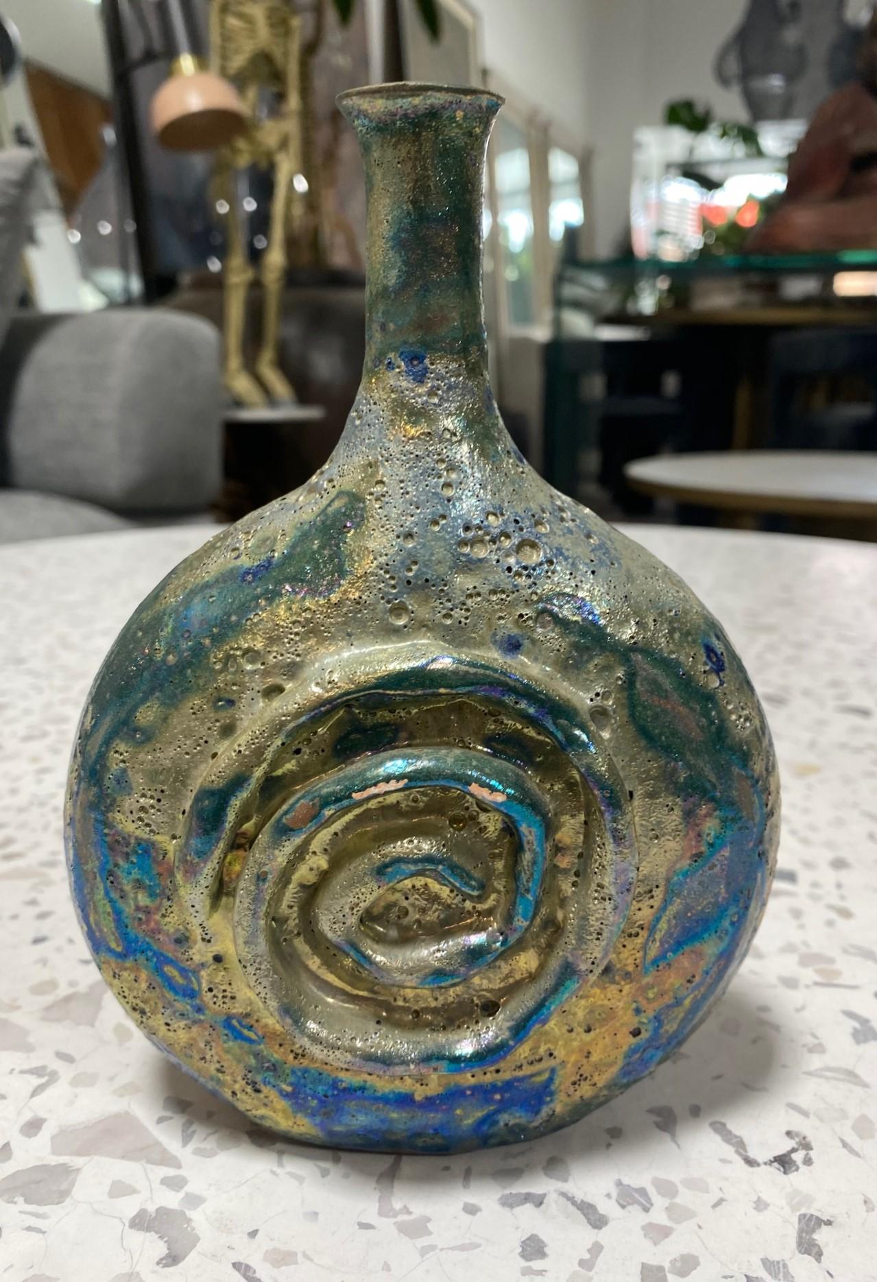 20th Century Beatrice Wood Signed Mid-Century California Pottery Luster Crater Glaze Vase For Sale