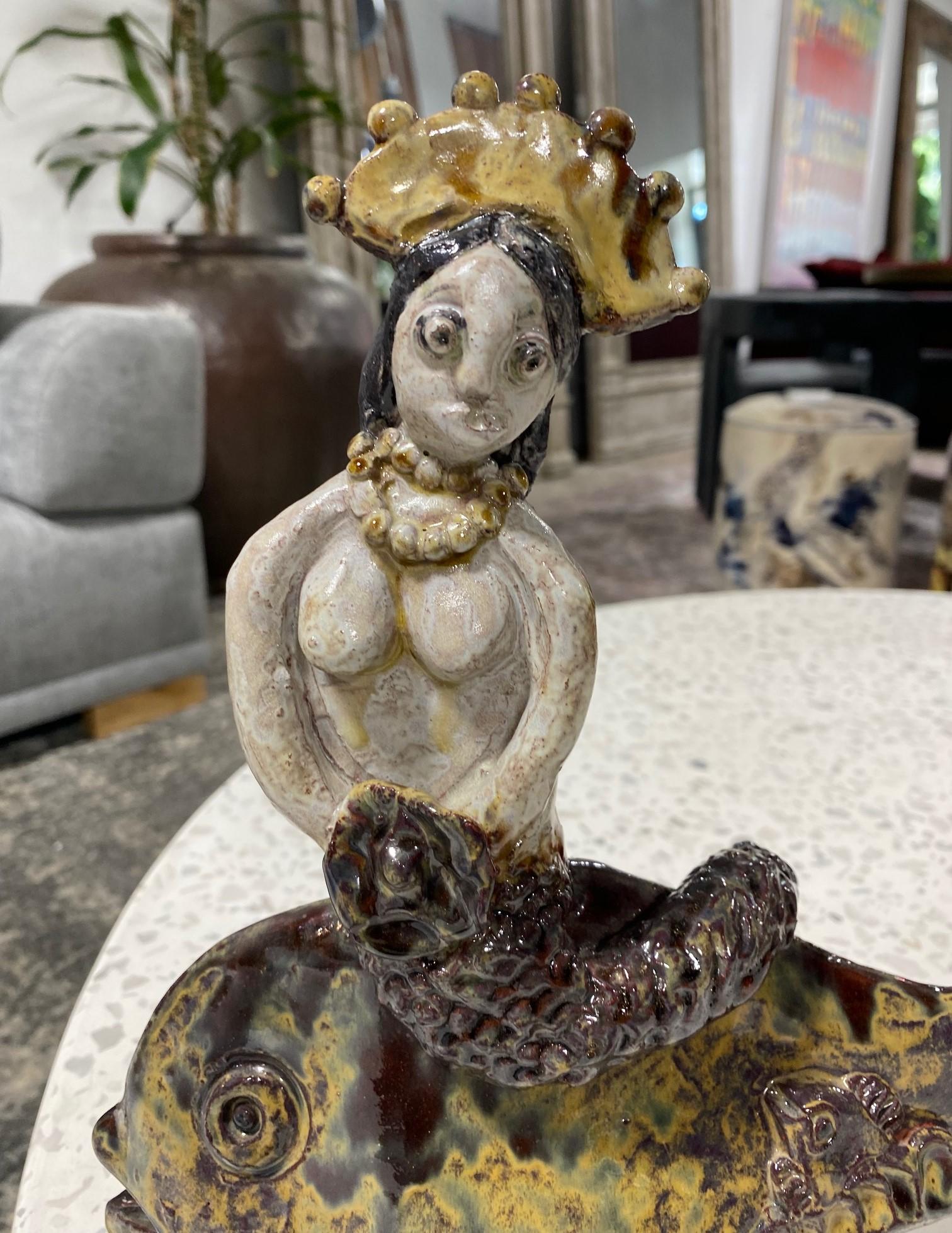 Mid-Century Modern Beatrice Wood Signed Mid-Century California Studio Pottery Mermaid Sculpture