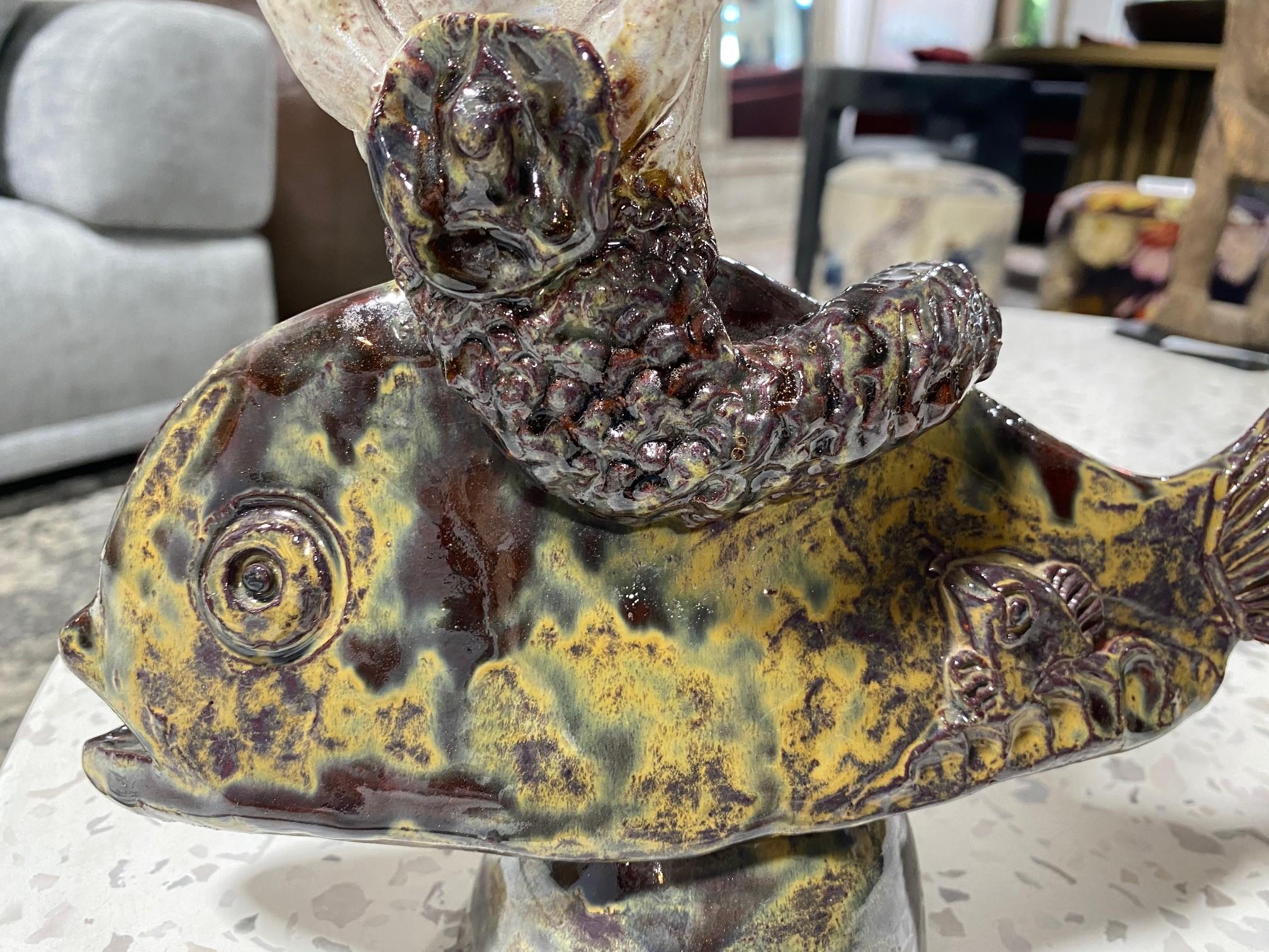 Beatrice Wood Signed Mid-Century California Studio Pottery Mermaid Sculpture In Good Condition In Studio City, CA