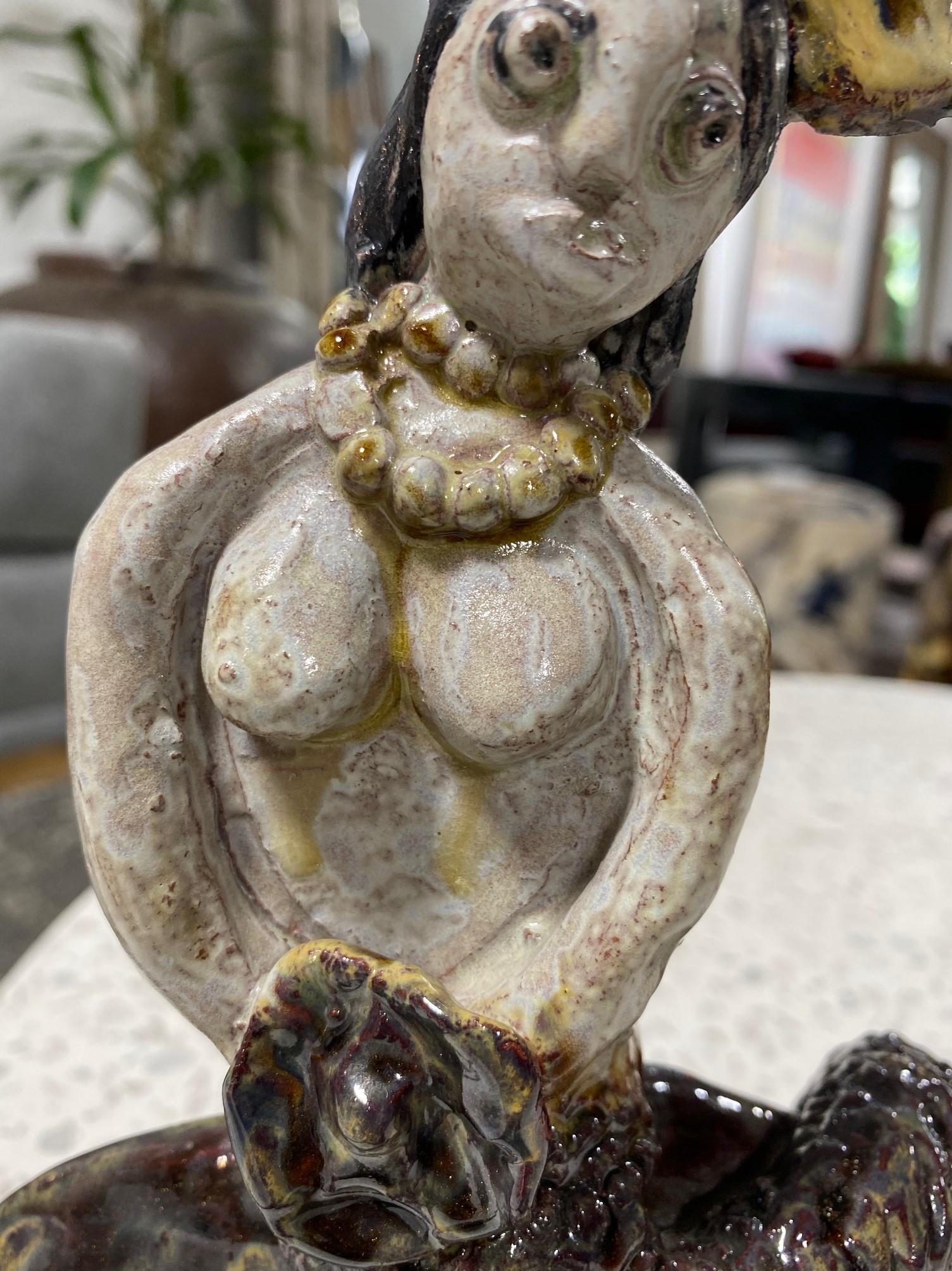 20th Century Beatrice Wood Signed Mid-Century California Studio Pottery Mermaid Sculpture