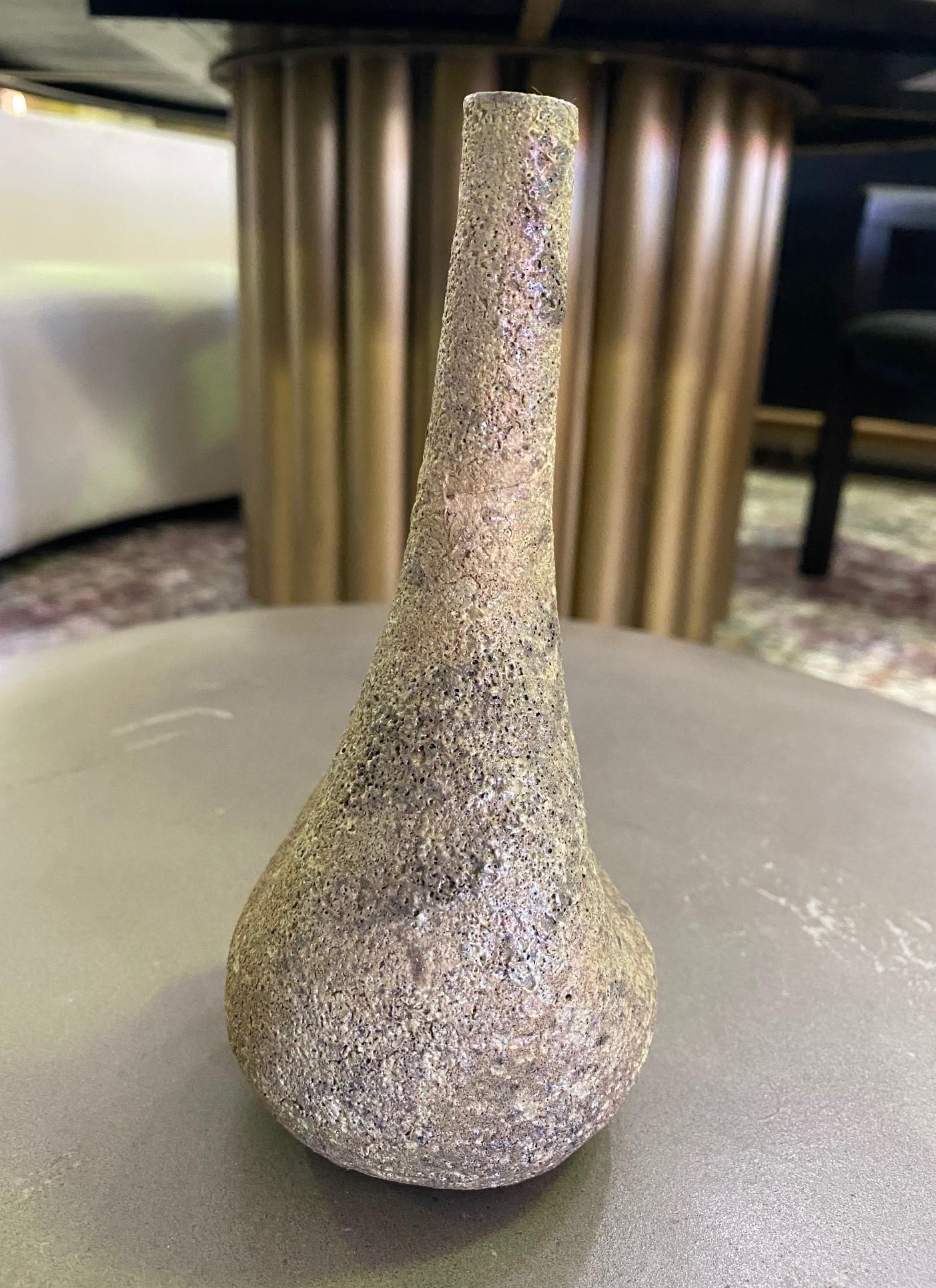 Beatrice Wood Signed Mid-Century Lava Luster Glazed Long Necked Pinched Vase In Good Condition In Studio City, CA