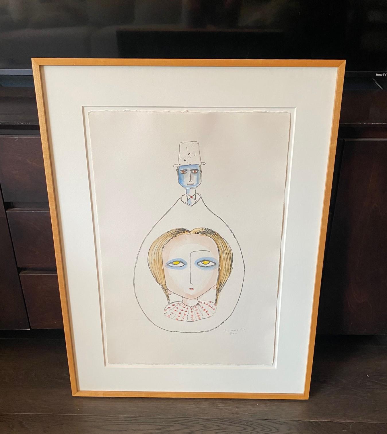 A wonderful, extremely rare (Beatrice rarely used paint and instead often drew in graphite or pastels) original watercolor painting on paper by famed California artist and ceramist Beatrice Wood (1893-1998). This piece is titled 