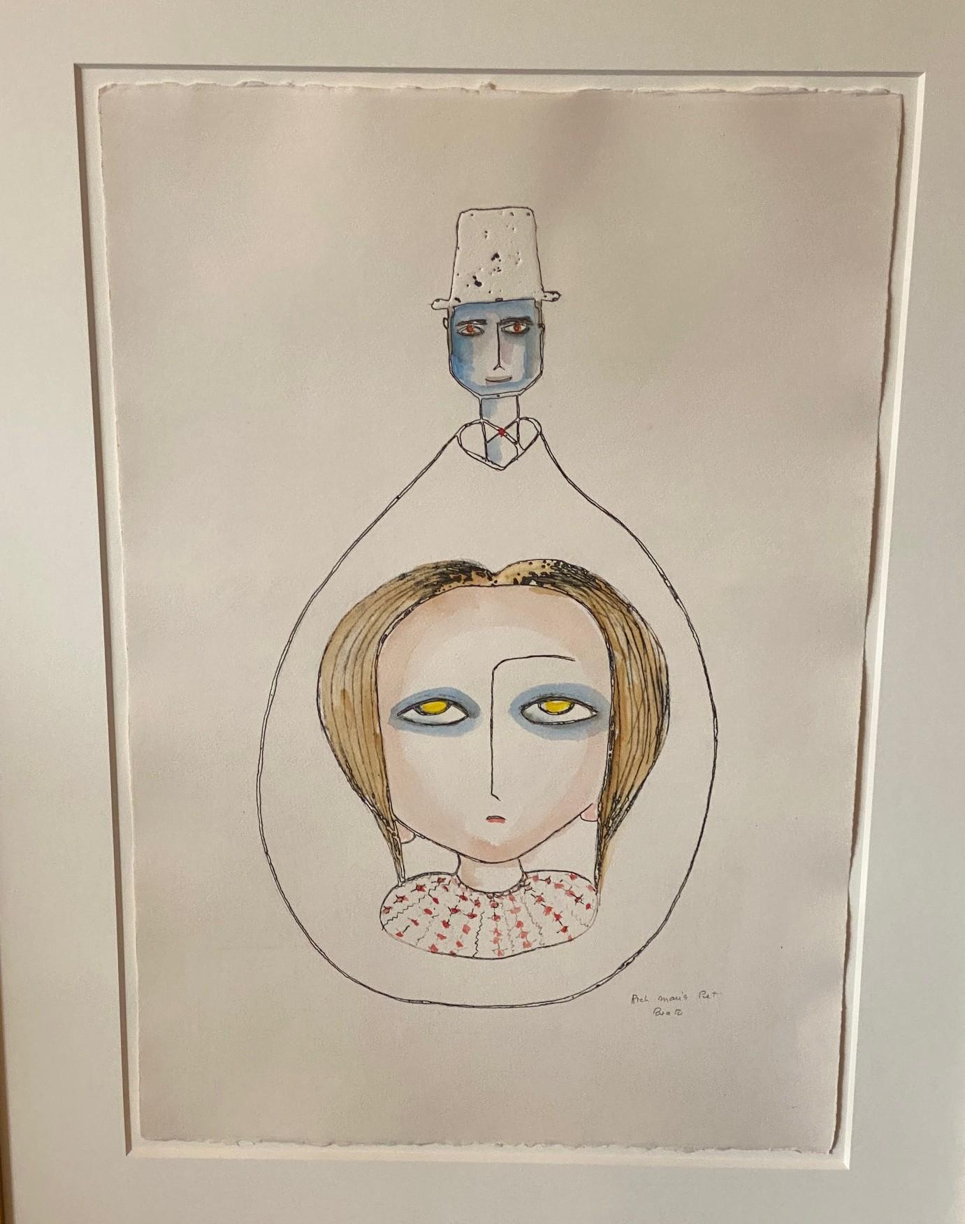 American Beatrice Wood Signed Mid-Century Modern Framed Original Painting Rich Man's Pet For Sale