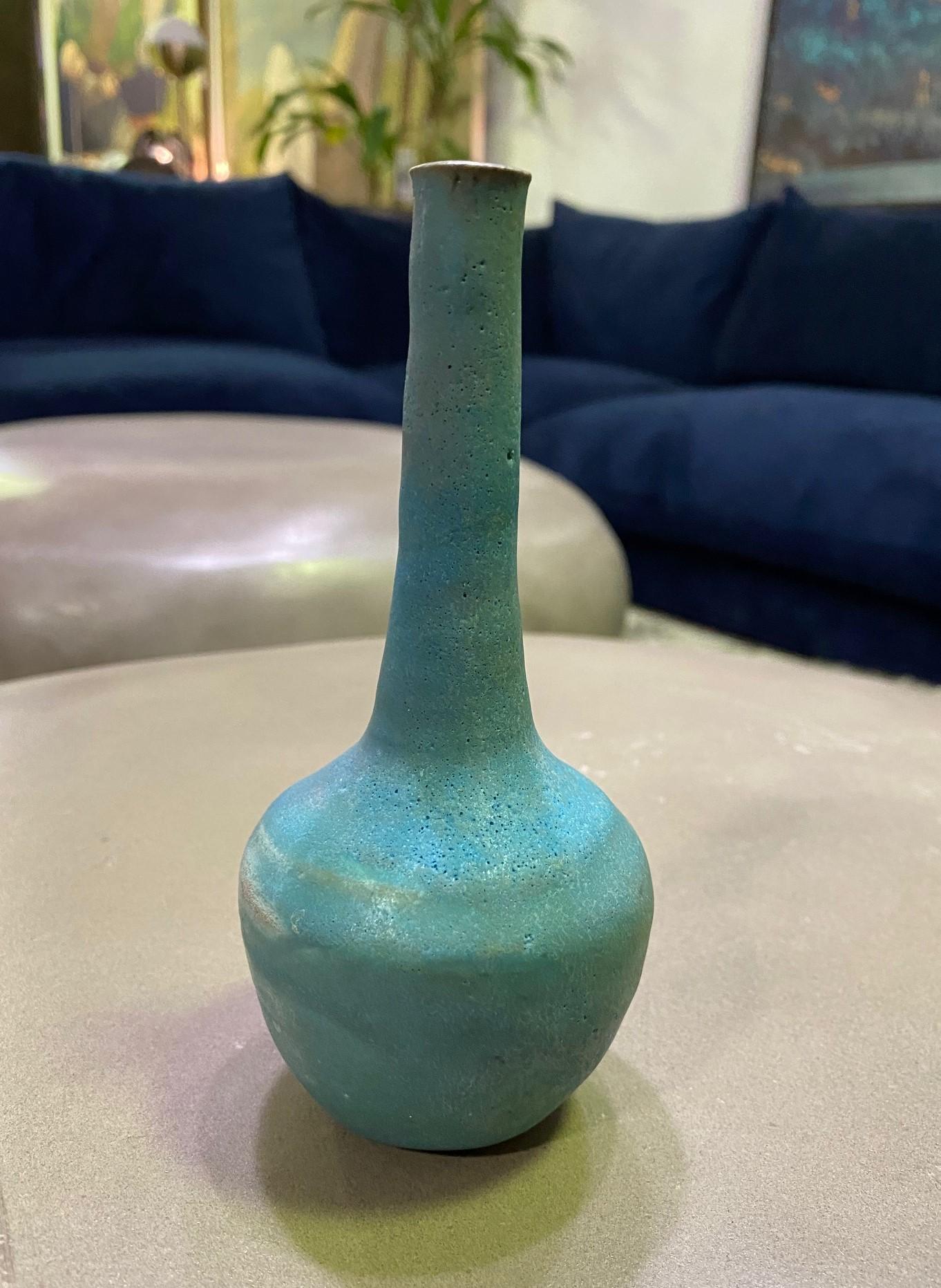 American Beatrice Wood Signed Mid-Century Modern Lava Glazed Earthenware Long Necked Vase