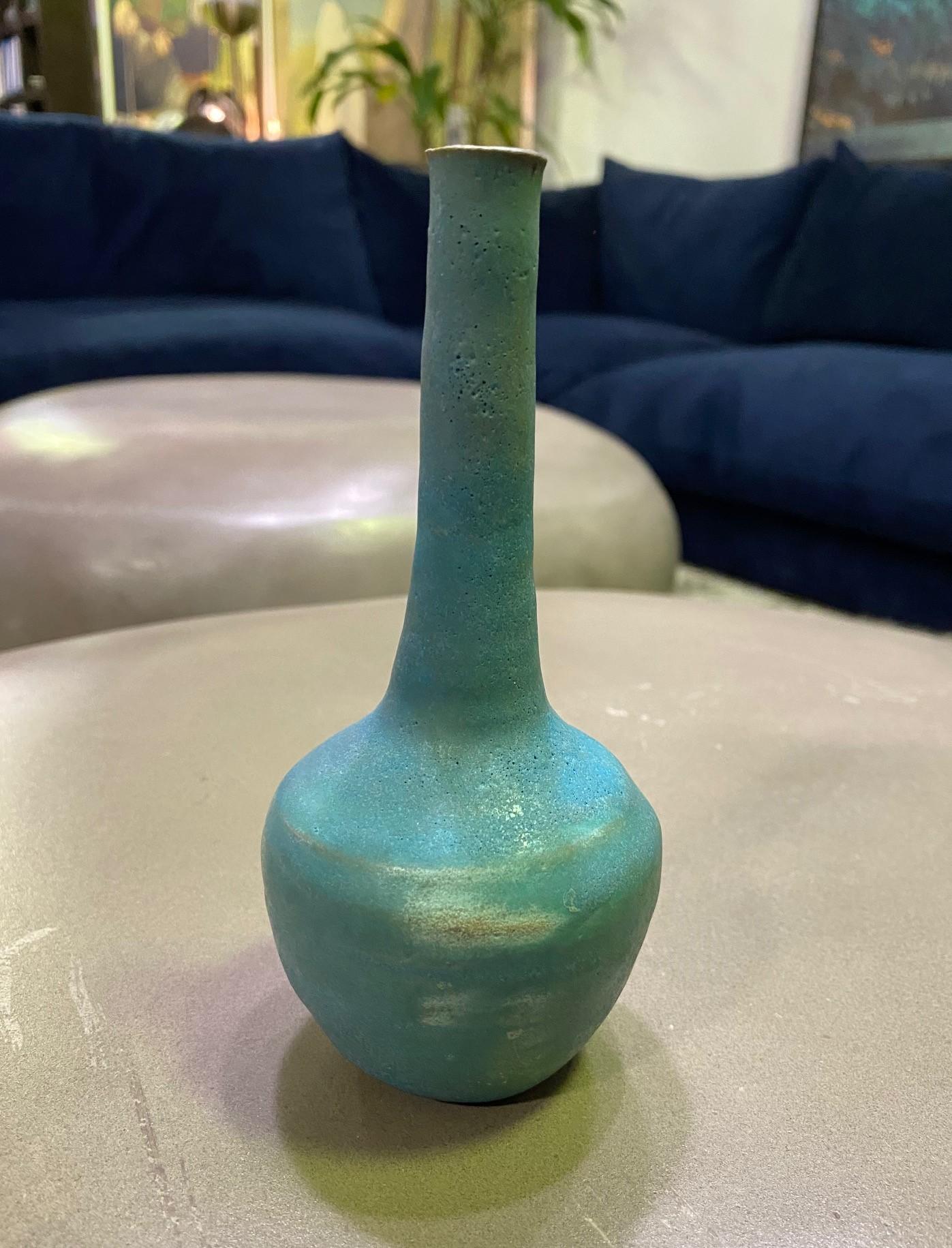 Beatrice Wood Signed Mid-Century Modern Lava Glazed Earthenware Long Necked Vase In Good Condition In Studio City, CA