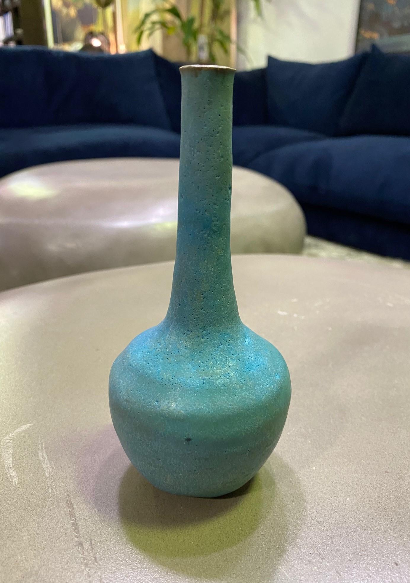 Beatrice Wood Signed Mid-Century Modern Lava Glazed Earthenware Long Necked Vase 1