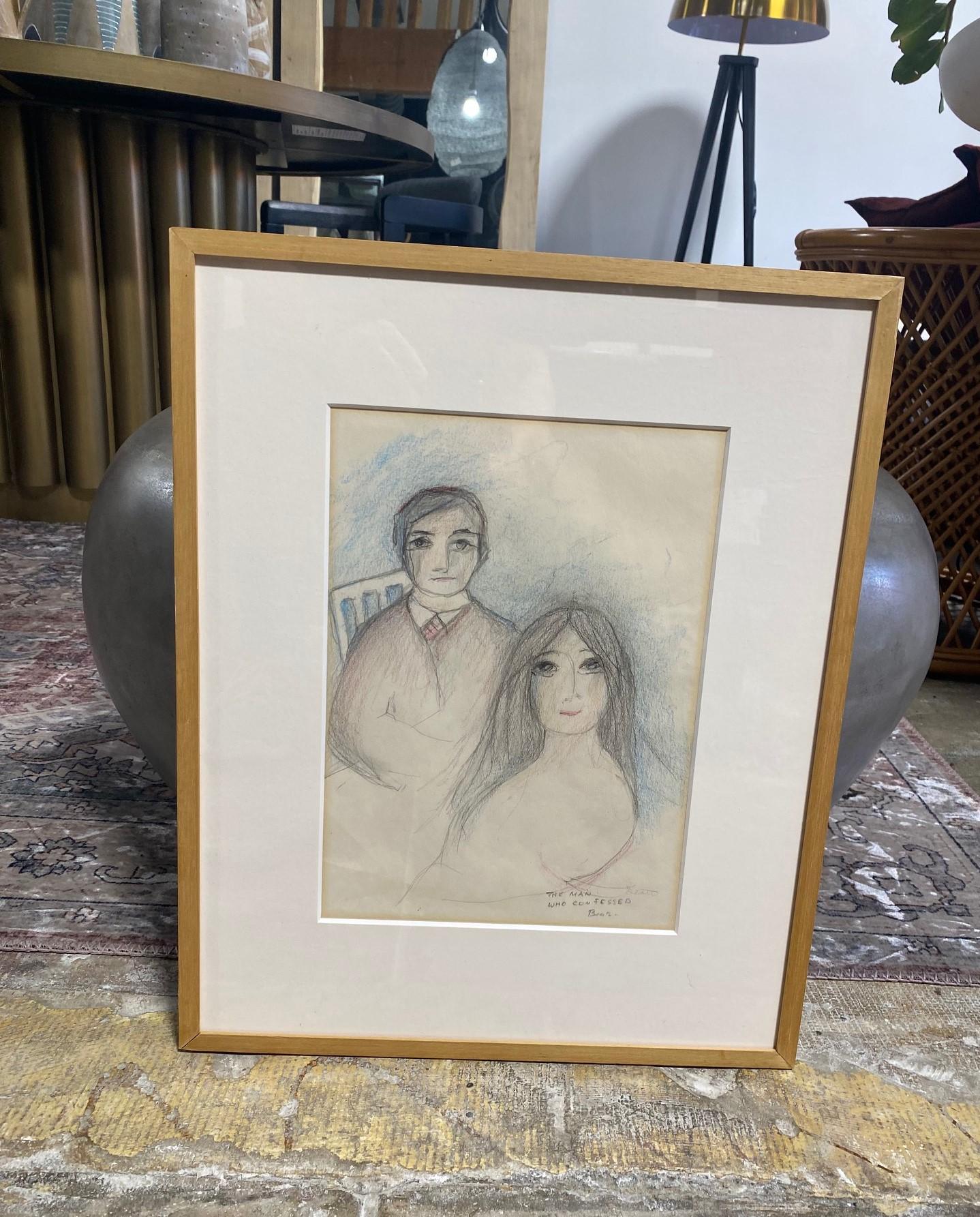 A wonderful original pastel and graphite/ color pencil on paper drawing by famed California artist and ceramist Beatrice Wood. This piece is titled 