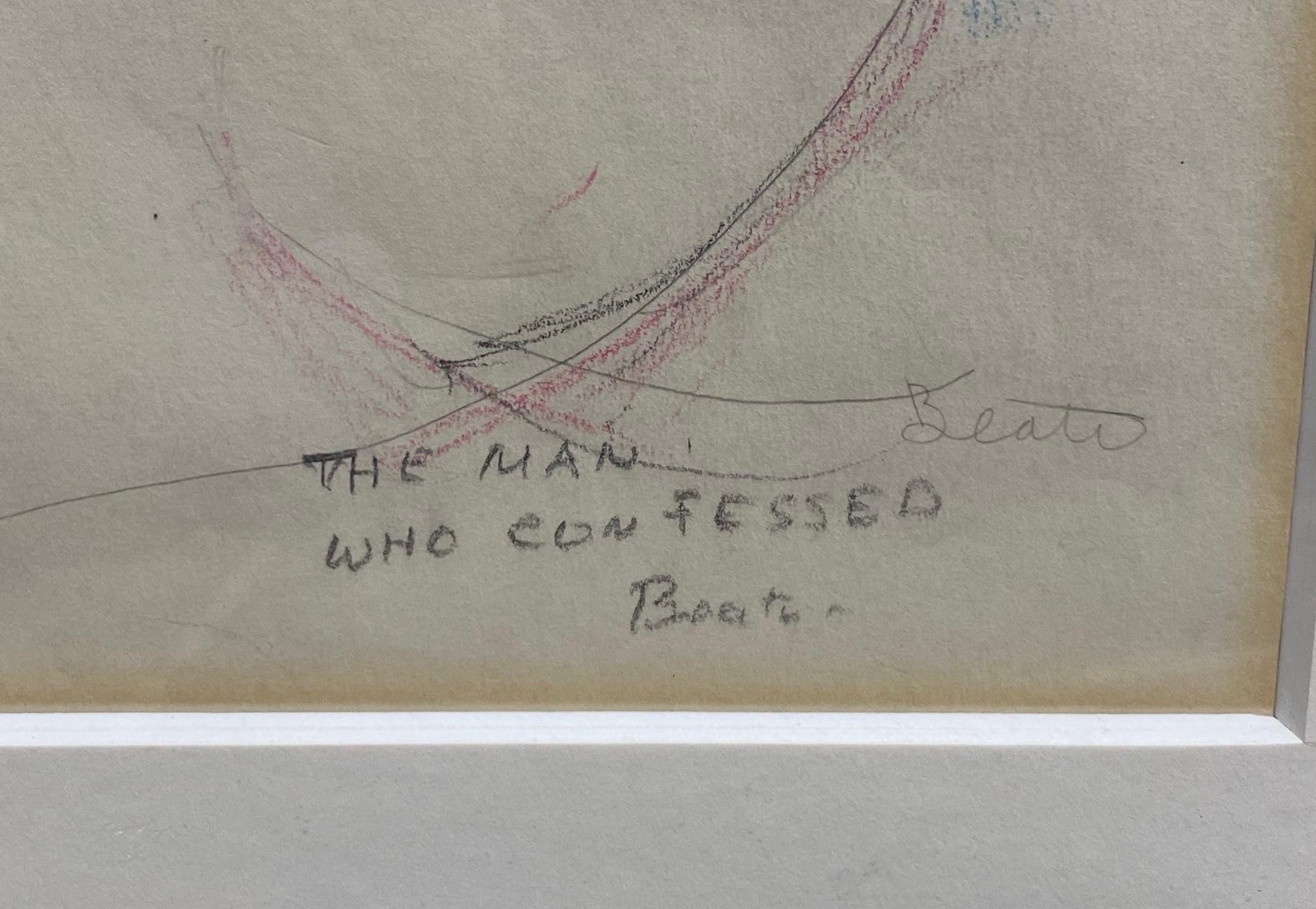 Beatrice Wood Signed Mid-Century Modern Original Drawing the Man Who Confessed 2