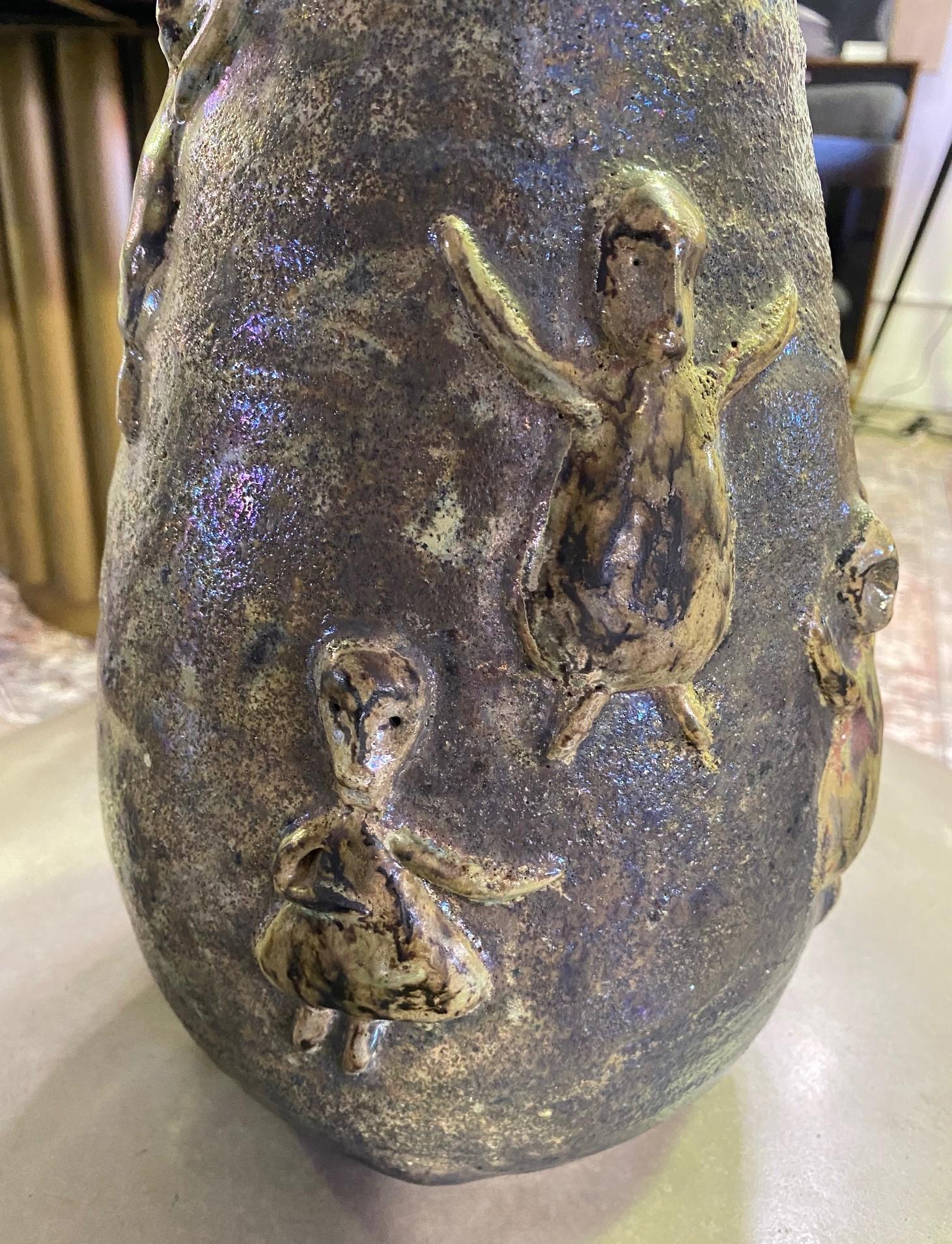 Beatrice Wood Signed Midcentury Monumental Large Figurative Luster Glaze Vase For Sale 5
