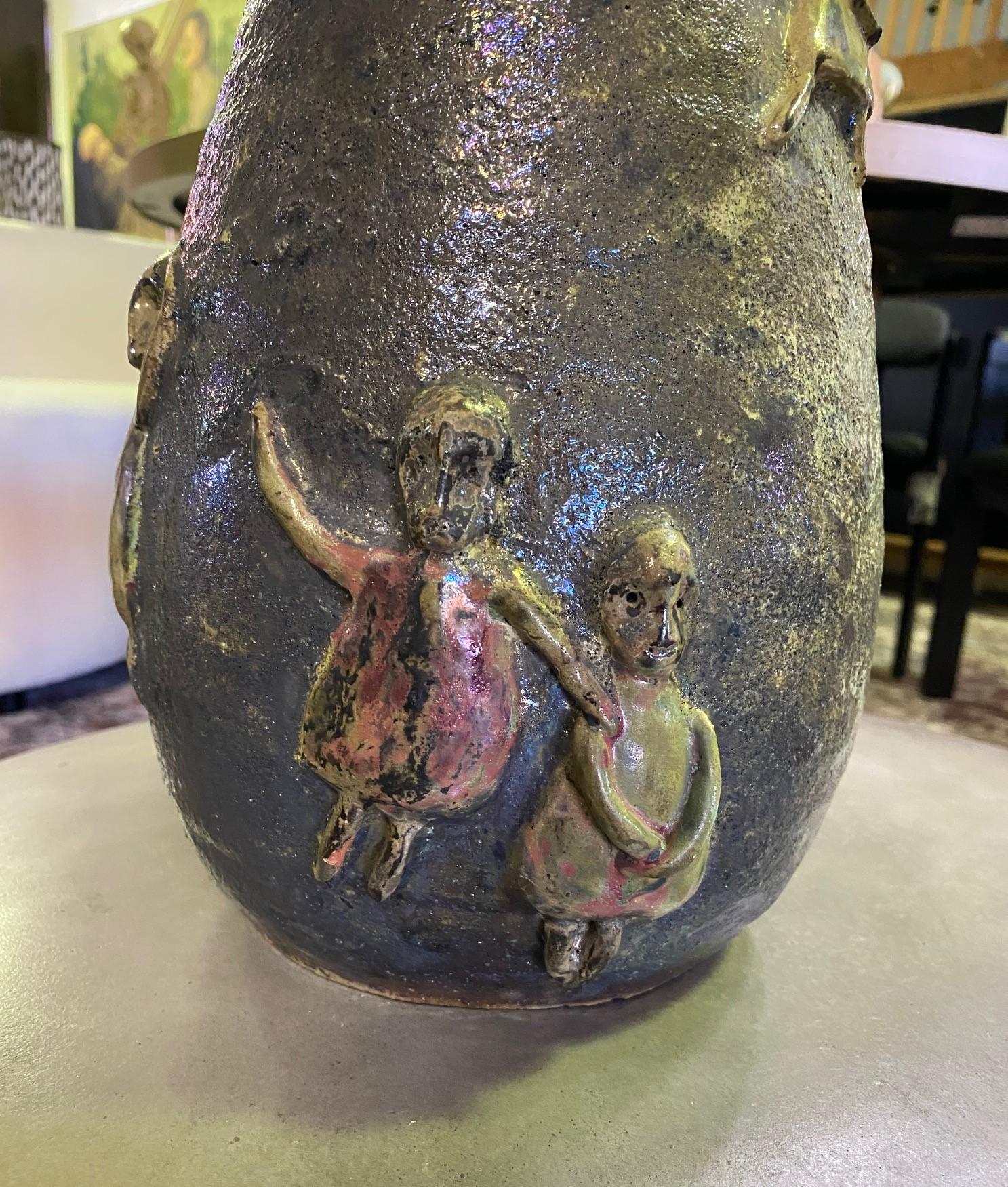 Earthenware Beatrice Wood Signed Midcentury Monumental Large Figurative Luster Glaze Vase For Sale