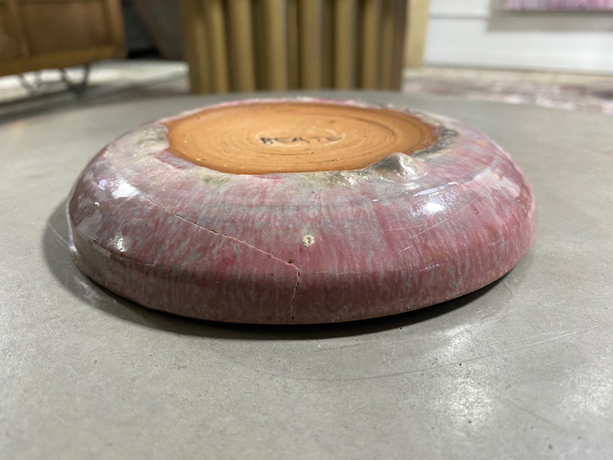 Earthenware Beatrice Wood Signed Pink Lava Glaze Midcentury California Studio Pottery Bowl For Sale