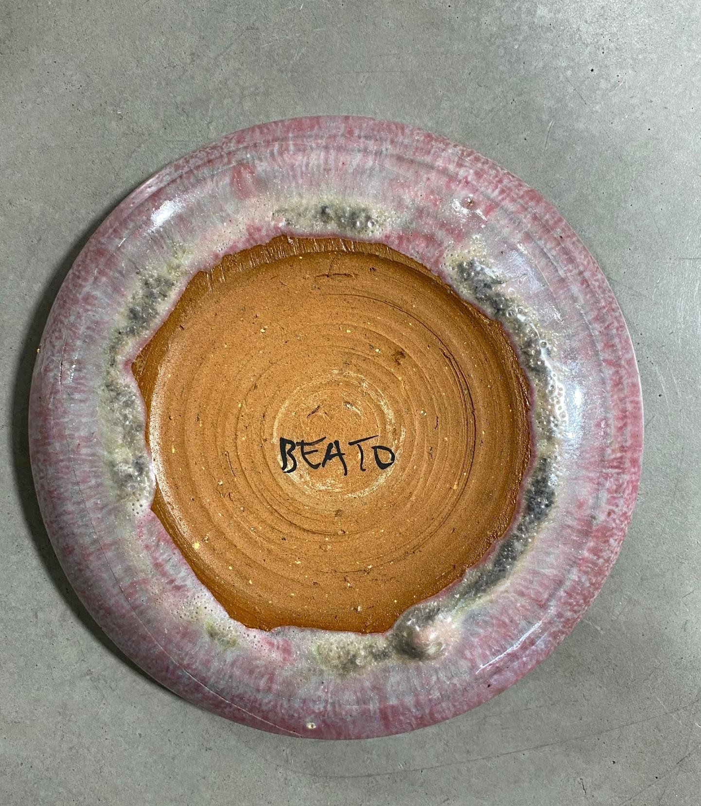 Beatrice Wood Signed Pink Lava Glaze Midcentury California Studio Pottery Bowl For Sale 3