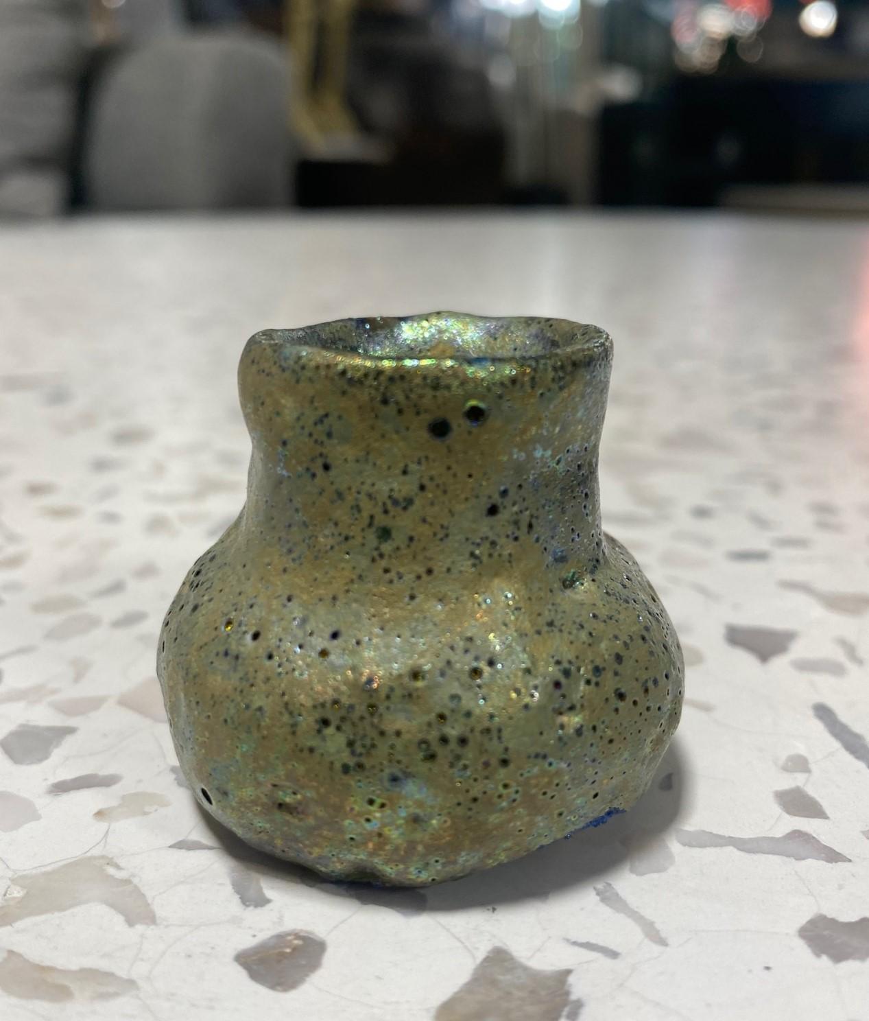 American Beatrice Wood Signed Rare Mid-Century Luster Lava Glazed Minature Small Vase  For Sale