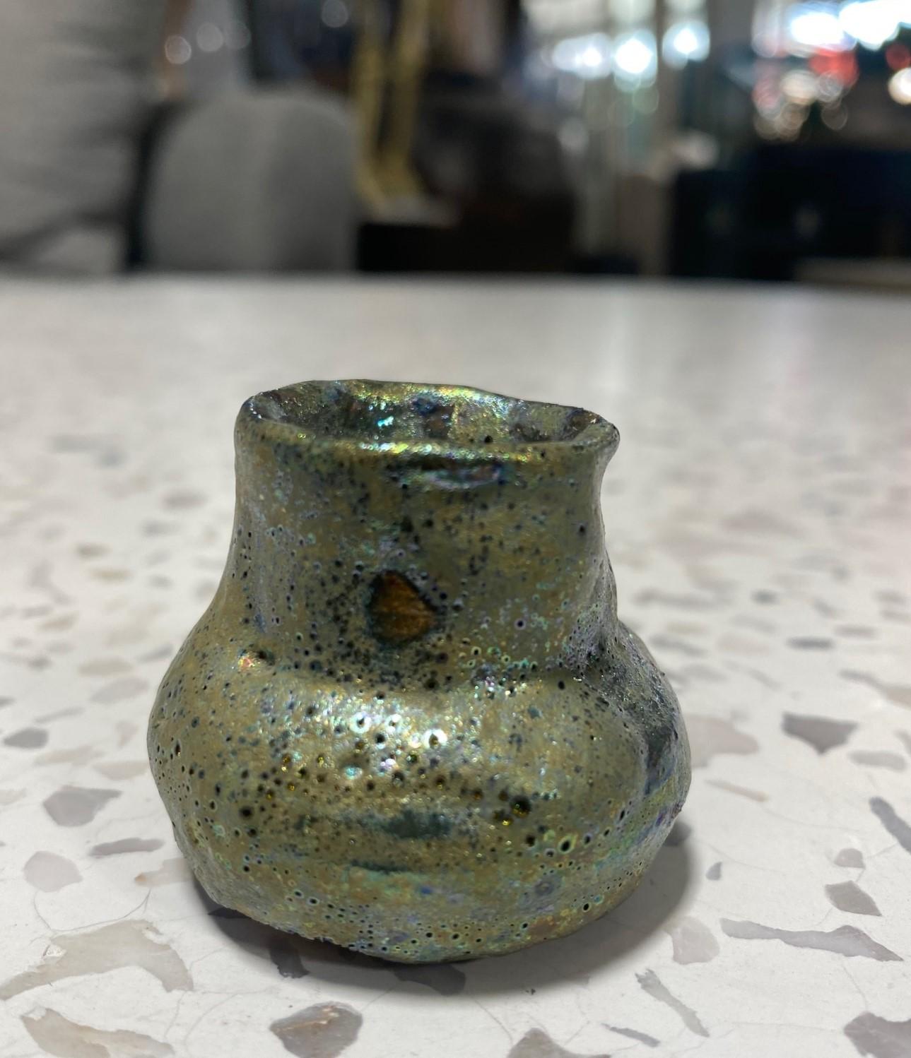Beatrice Wood Signed Rare Mid-Century Luster Lava Glazed Minature Small Vase  In Good Condition For Sale In Studio City, CA