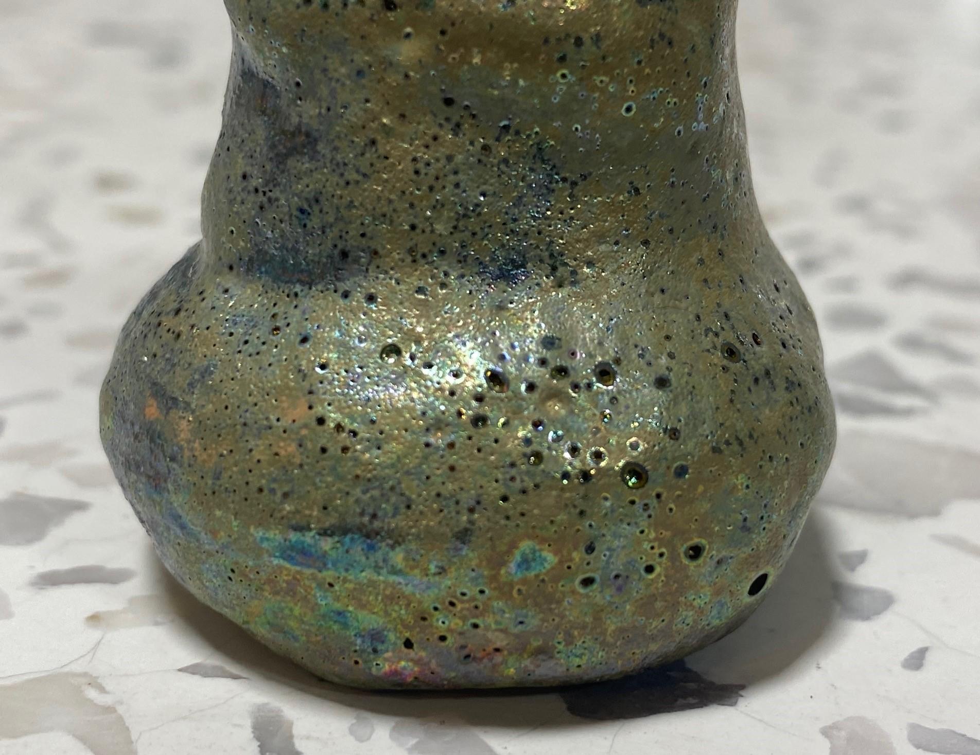 Earthenware Beatrice Wood Signed Rare Mid-Century Luster Lava Glazed Minature Small Vase  For Sale