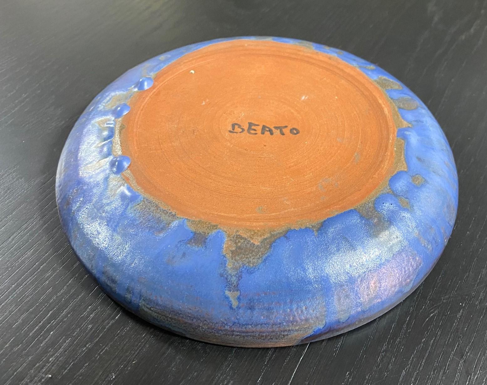 20th Century Beatrice Wood Signed Volcanic Ash Blue Iridescent Luster Studio Pottery Bowl For Sale