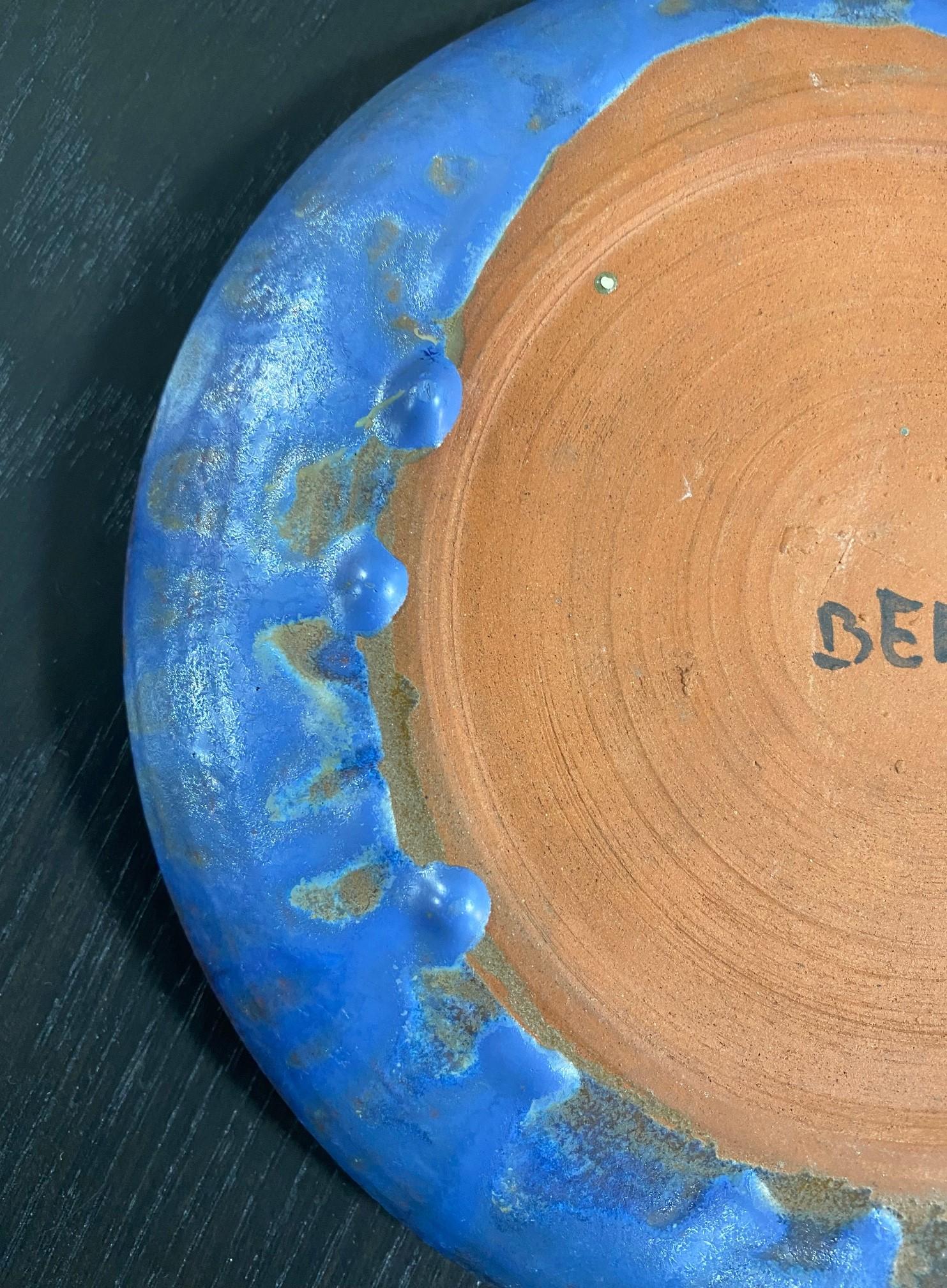 Beatrice Wood Signed Volcanic Ash Blue Iridescent Luster Studio Pottery Bowl For Sale 1