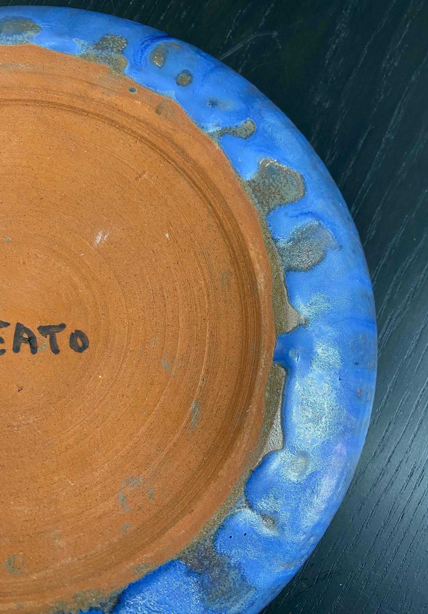 Beatrice Wood Signed Volcanic Ash Blue Iridescent Luster Studio Pottery Bowl For Sale 3