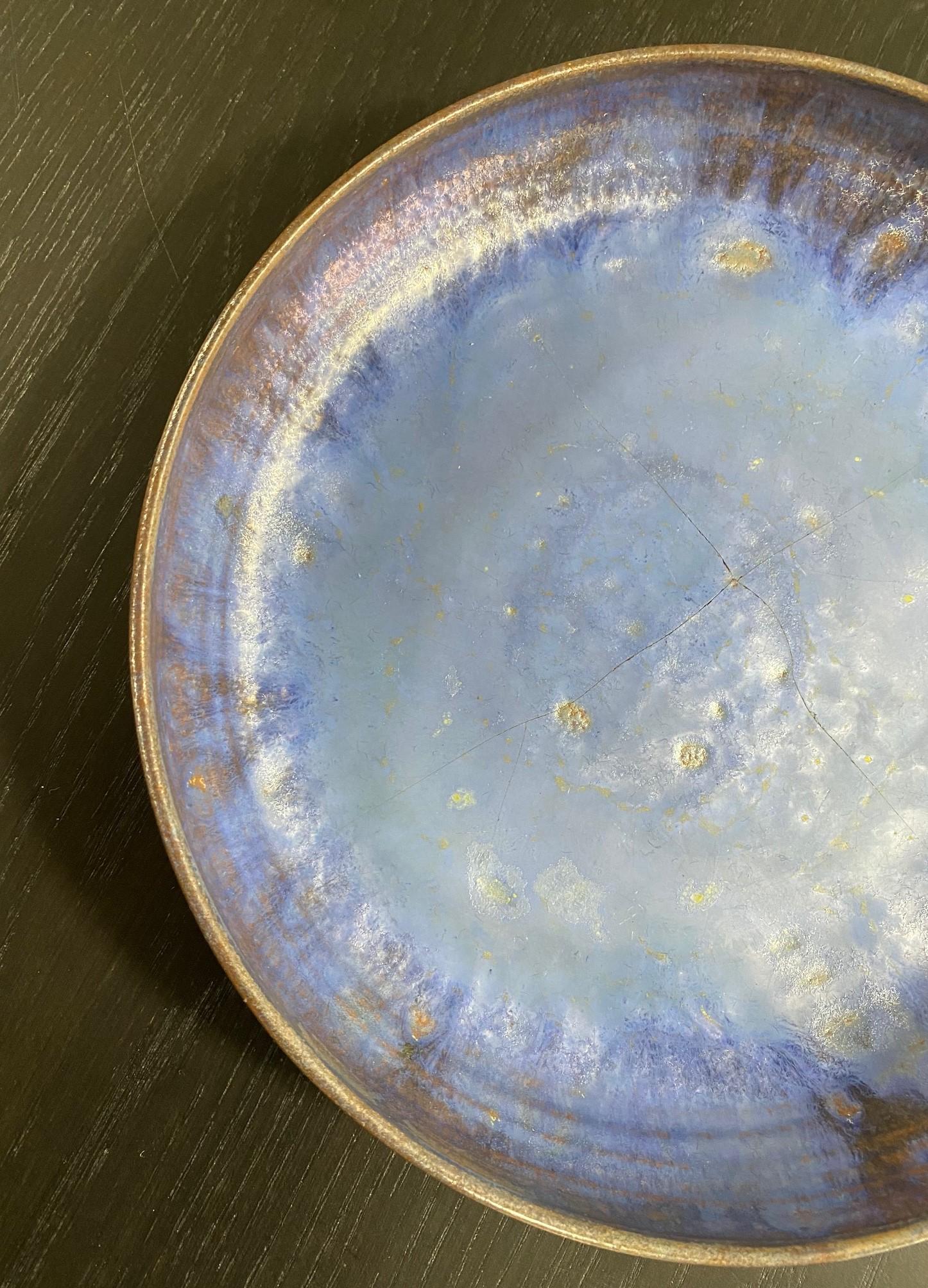 Mid-Century Modern Beatrice Wood Signed Volcanic Ash Blue Iridescent Luster Studio Pottery Bowl For Sale