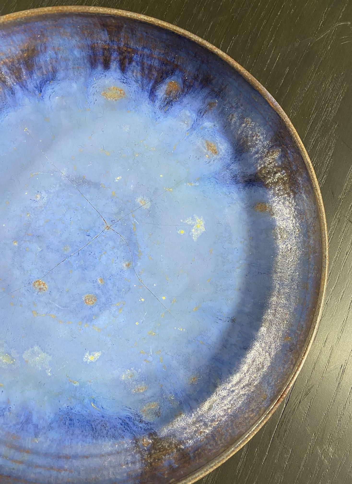 American Beatrice Wood Signed Volcanic Ash Blue Iridescent Luster Studio Pottery Bowl For Sale