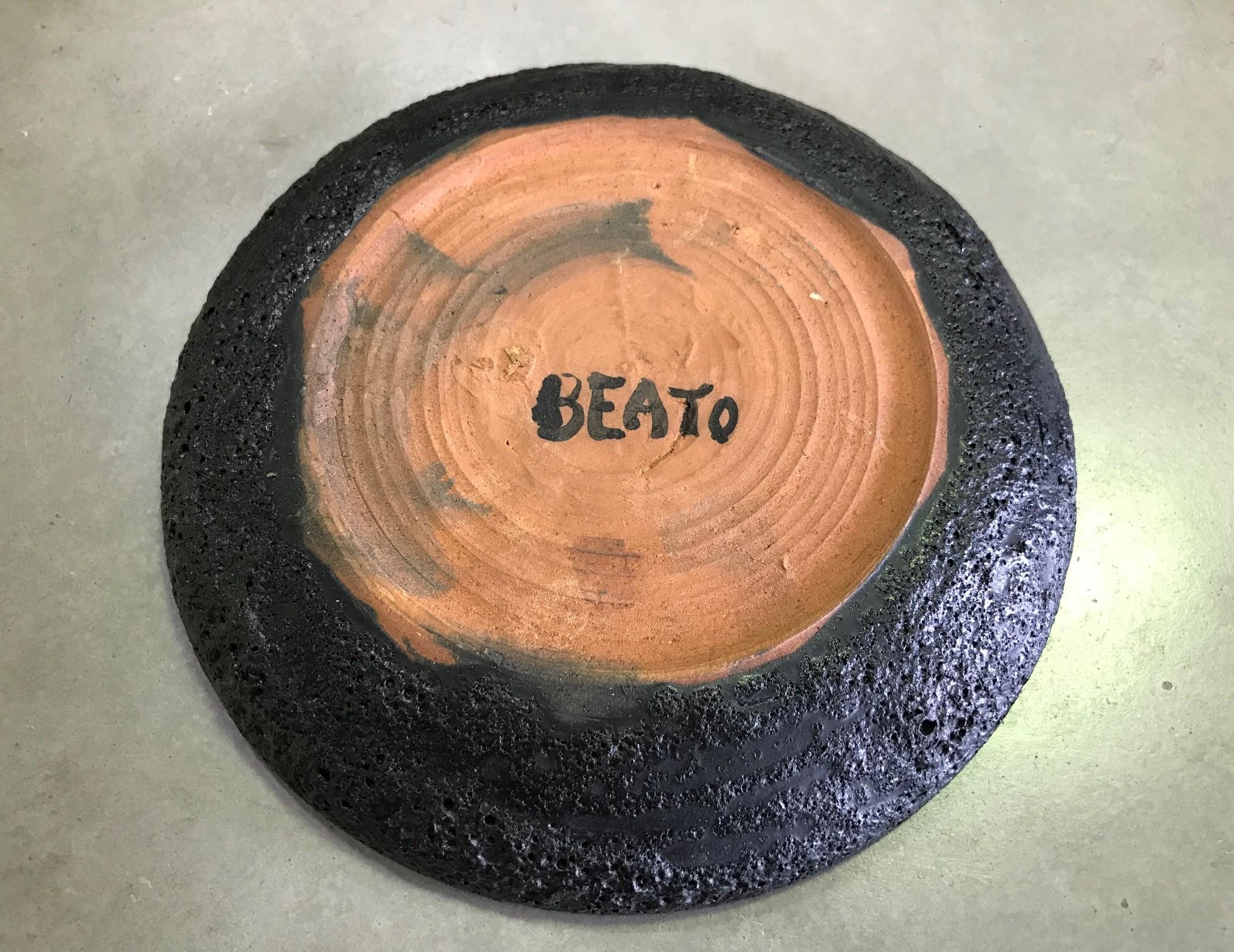 Earthenware Beatrice Wood Signed Volcanic Black Lava Glaze Mid-Century Modern Bowl Dish