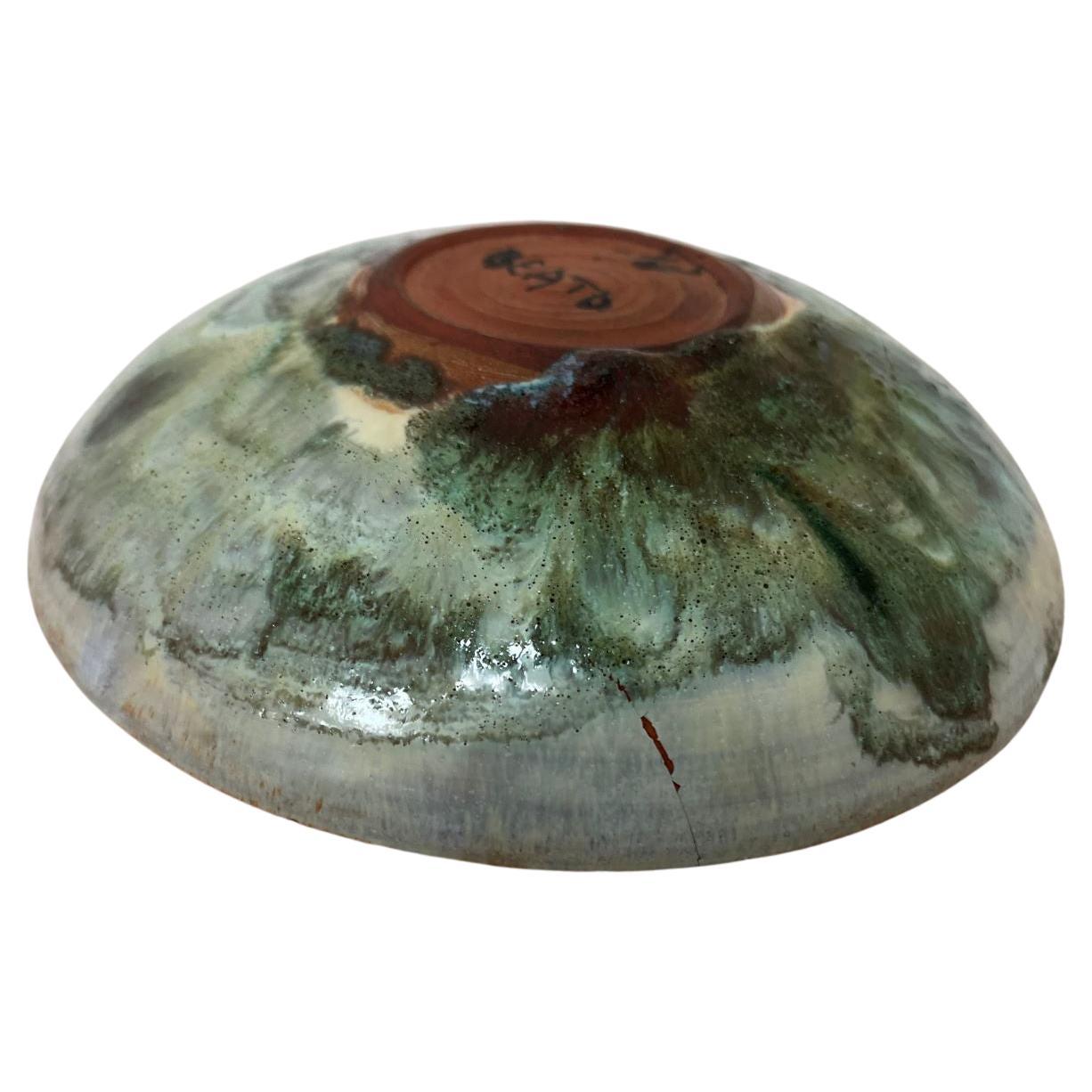 Glazed Beatrice Wood Signed Volcanic Earthtone Lava Glaze Mid-Century Modern Bowl 