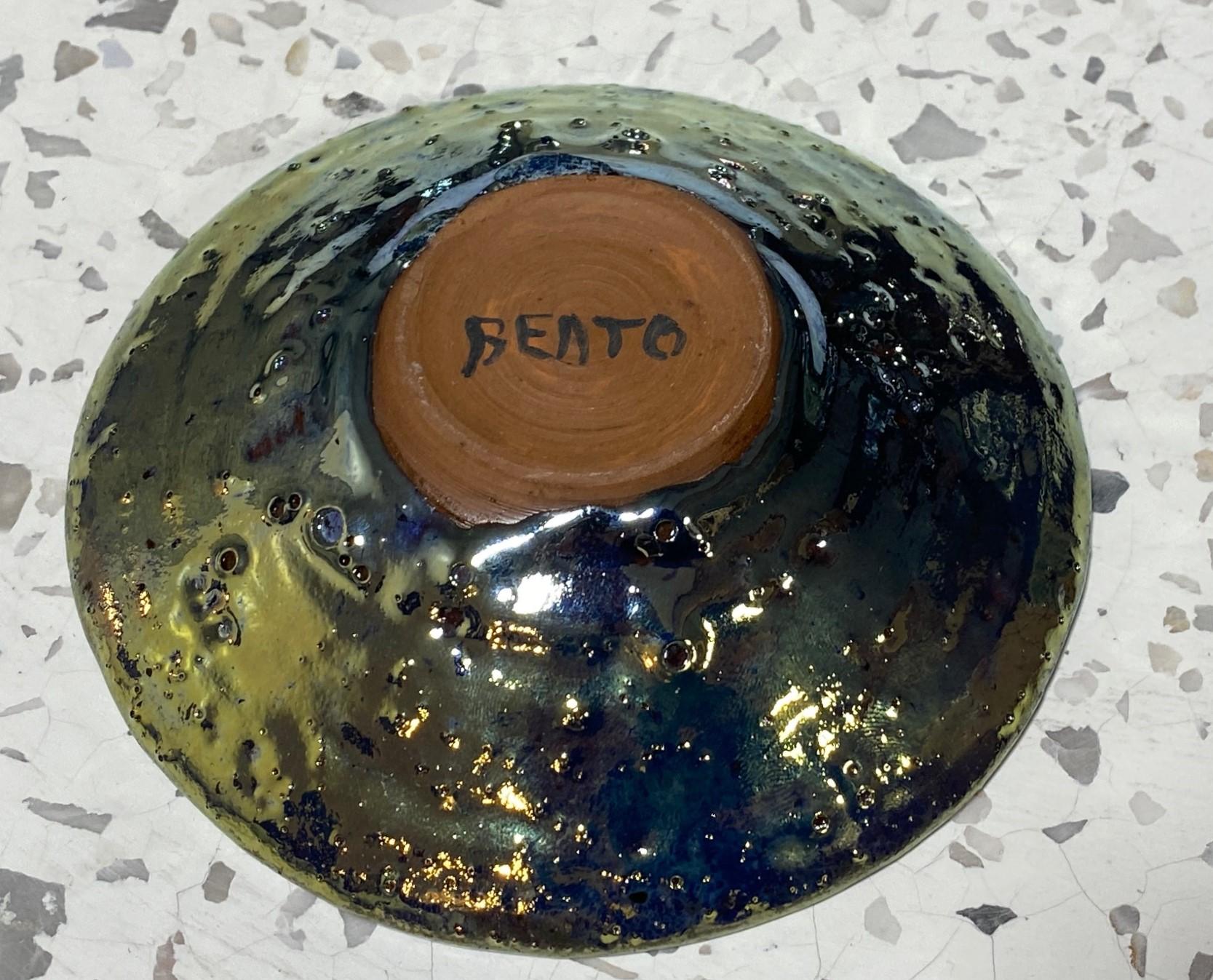 Beatrice Wood Signed Volcanic Iridescent Gold Luster Studio Pottery Bowl Plate 2