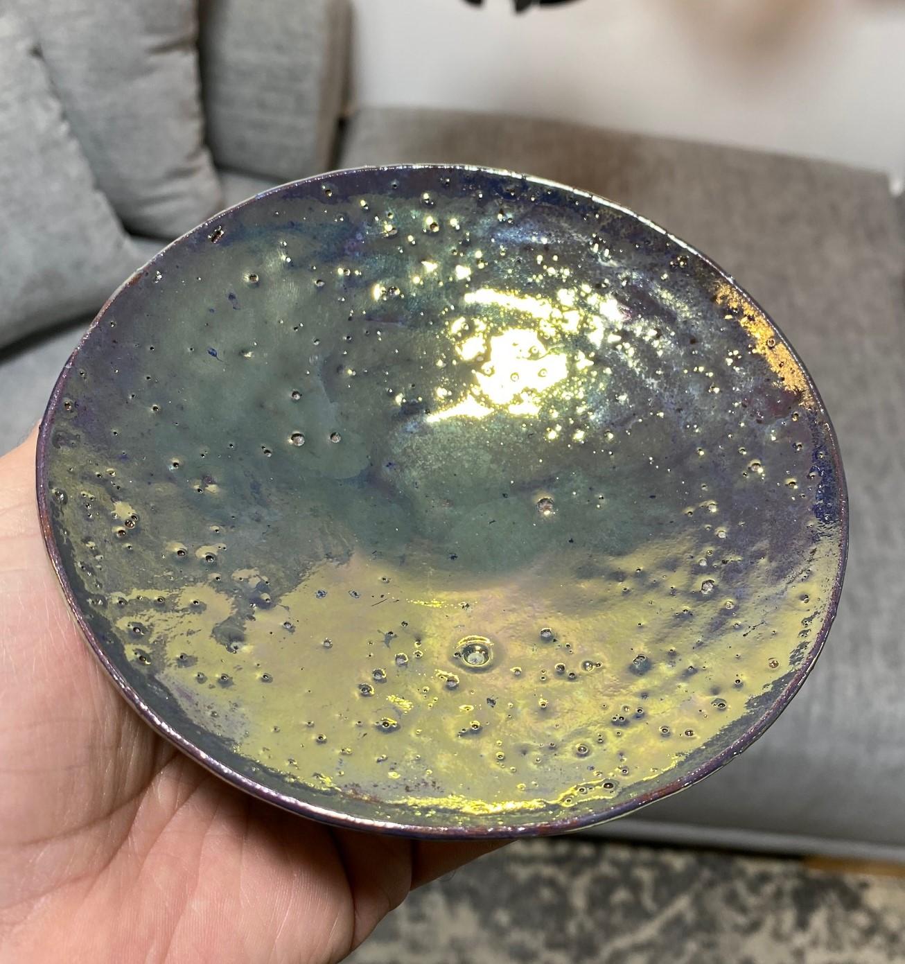 Beatrice Wood Signed Volcanic Iridescent Gold Luster Studio Pottery Bowl Plate 5