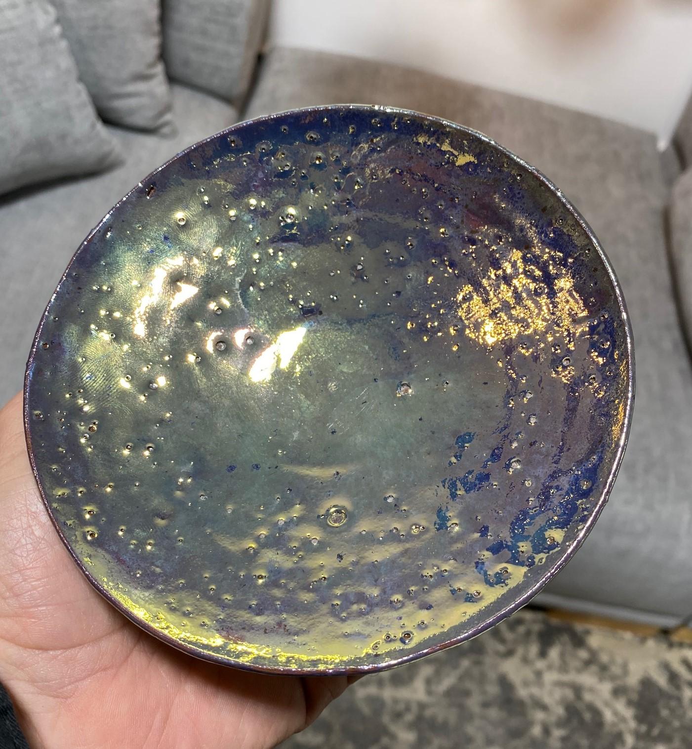 Beatrice Wood Signed Volcanic Iridescent Gold Luster Studio Pottery Bowl Plate 6