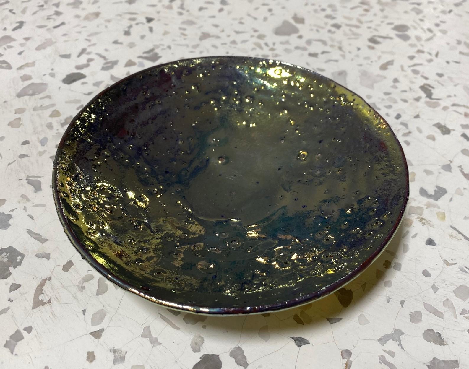 American Beatrice Wood Signed Volcanic Iridescent Gold Luster Studio Pottery Bowl Plate