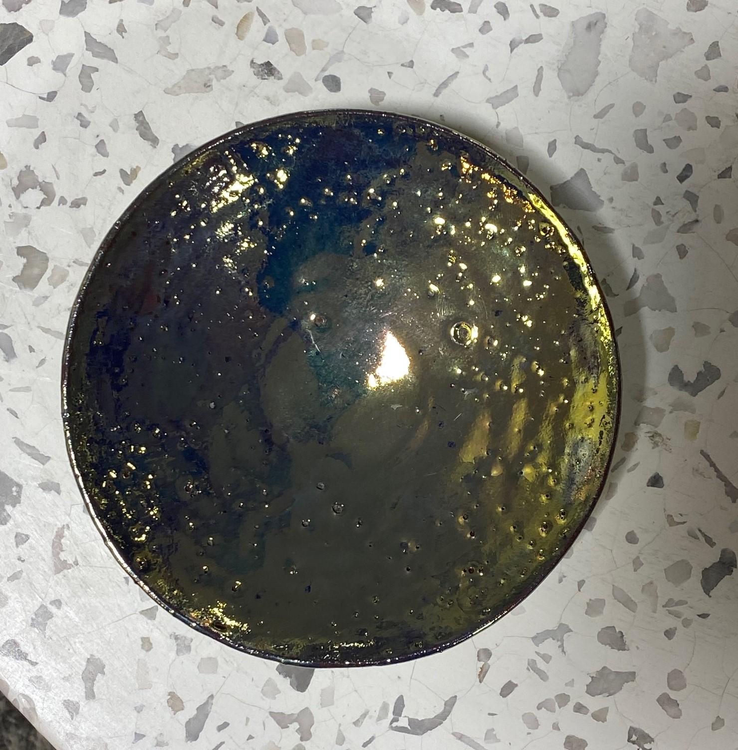 Glazed Beatrice Wood Signed Volcanic Iridescent Gold Luster Studio Pottery Bowl Plate
