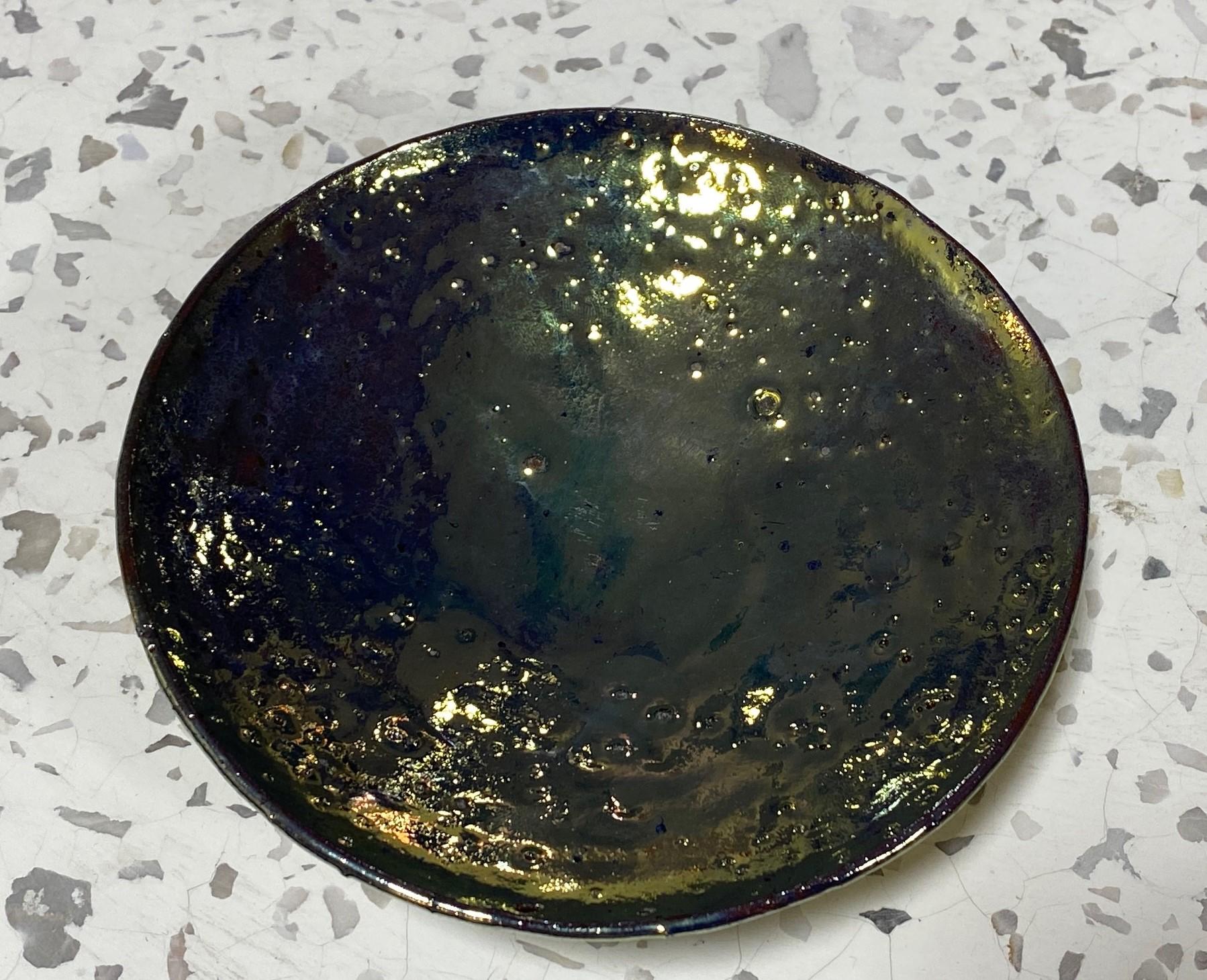 Earthenware Beatrice Wood Signed Volcanic Iridescent Gold Luster Studio Pottery Bowl Plate