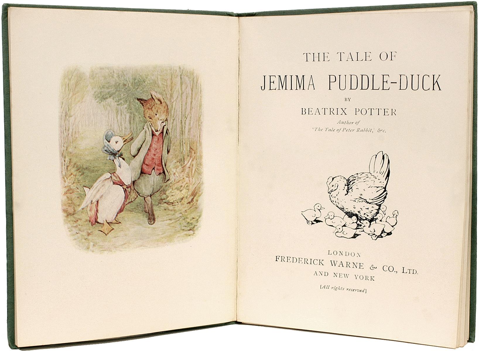 British Beatrix Potter, Tale of Jemima Puddle-Duck, Presentation Copy, with a Drawing