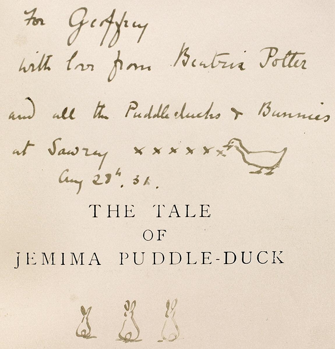 Early 20th Century Beatrix Potter, Tale of Jemima Puddle-Duck, Presentation Copy, with a Drawing