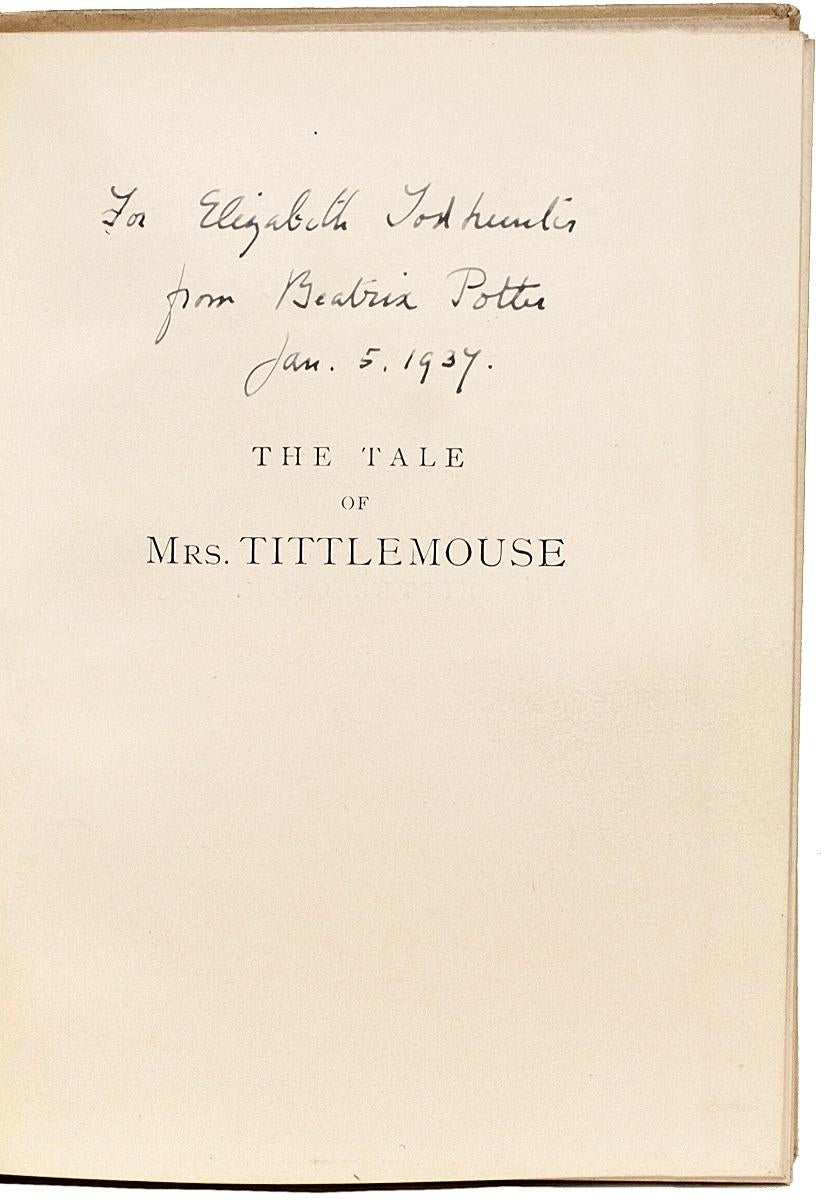 Beatrix Potter, The Tale of Mrs. Tittlemouse, Presentation Copy In Good Condition For Sale In Hillsborough, NJ