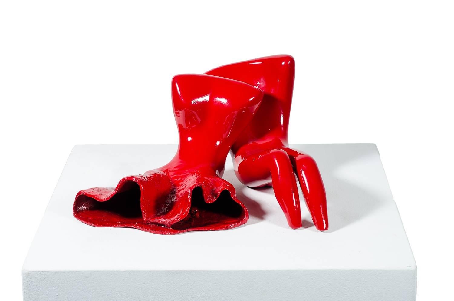 Beatriz Gerenstein Abstract Sculpture - Couple (in red). The couple fell in love; then they lost their heads!