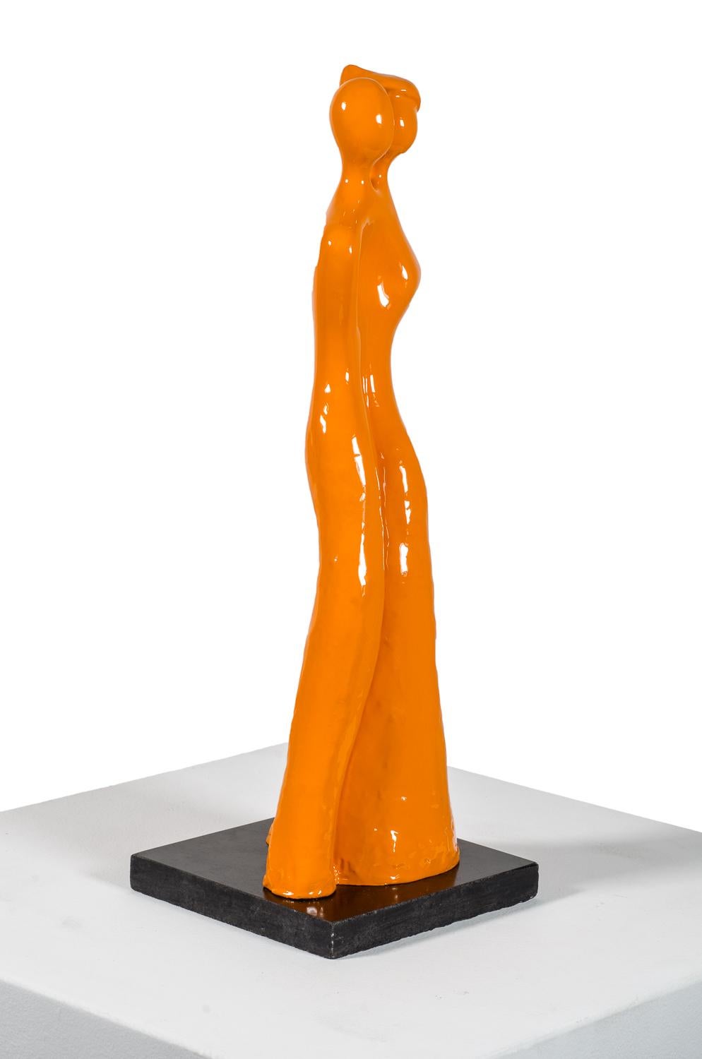 Soul Mates #1 (in orange) When in love their souls and bodies fuse into just one - Sculpture by Beatriz Gerenstein