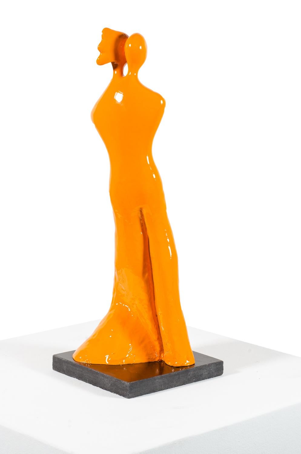 Soul Mates #1 (in orange) When in love their souls and bodies fuse into just one - Gold Abstract Sculpture by Beatriz Gerenstein