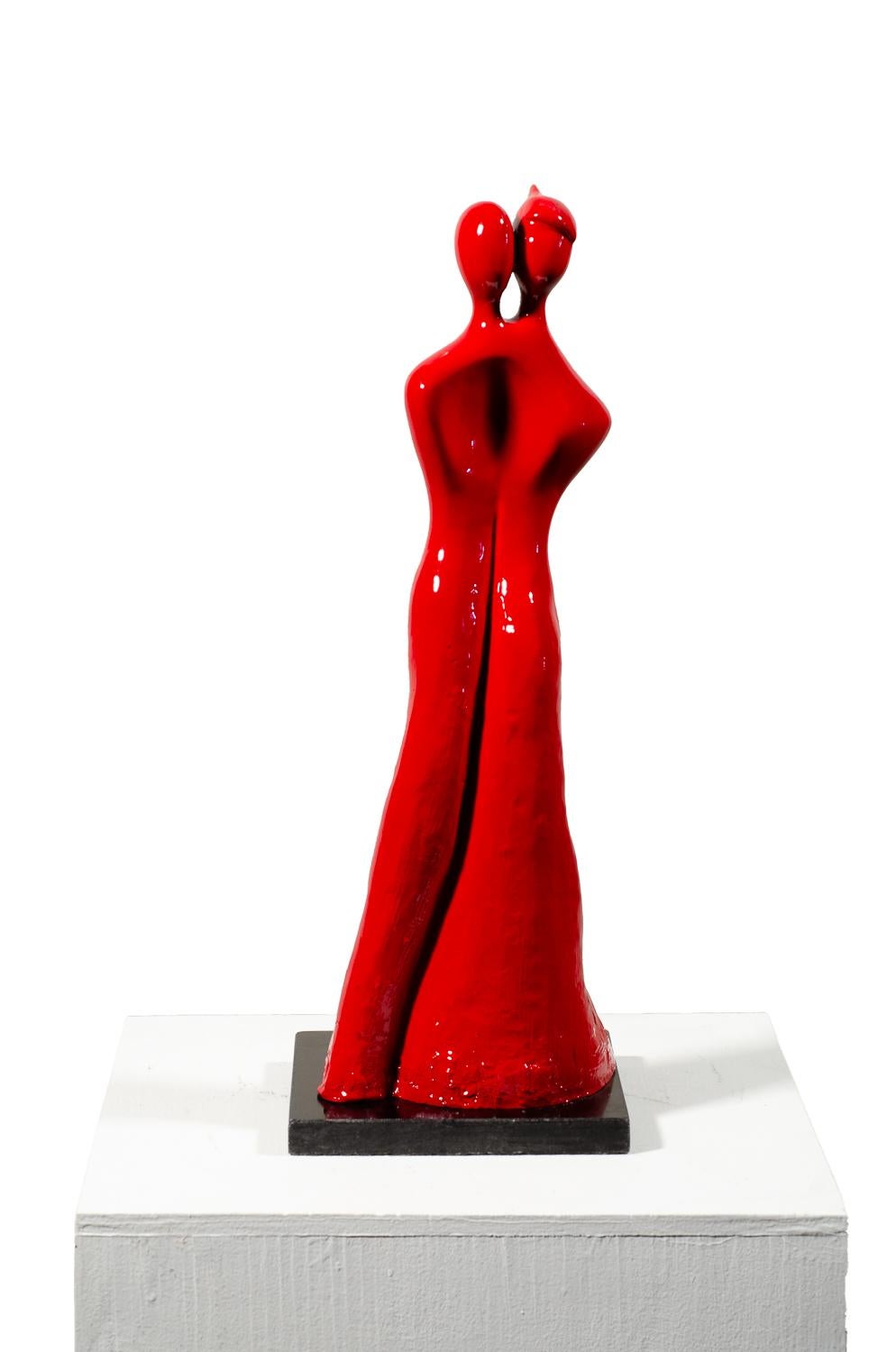 Soul Mates #1 (in red) When in love, their souls and bodies fuse into just one. - Sculpture by Beatriz Gerenstein