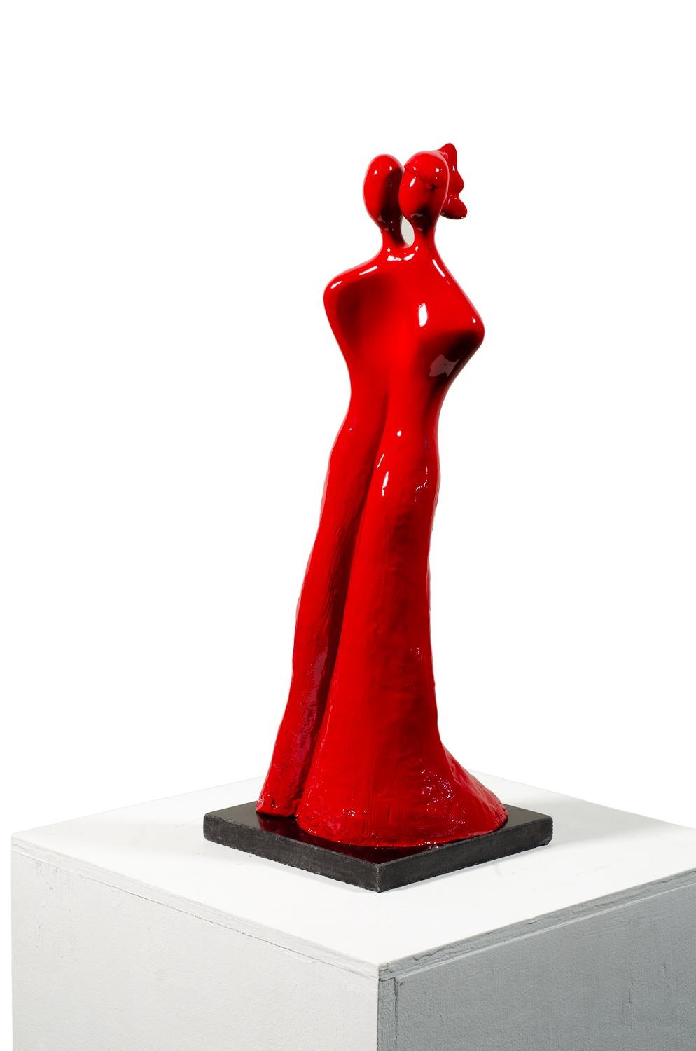 Beatriz Gerenstein Figurative Sculpture - Soul Mates #1 (in red) When in love, their souls and bodies fuse into just one.