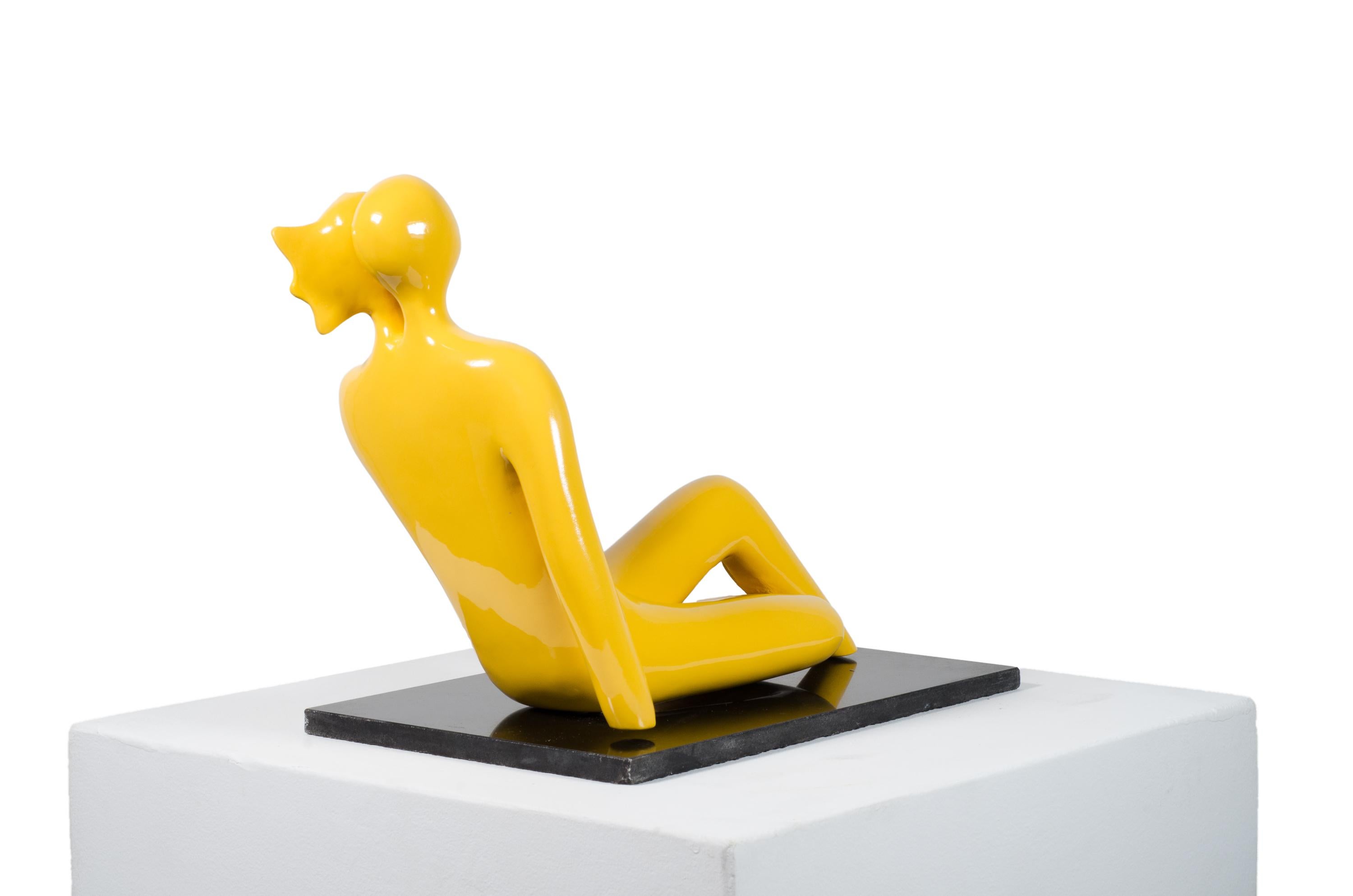 Soul Mates #2 (in yellow) When in love their souls and bodies fuse into just one - Gold Abstract Sculpture by Beatriz Gerenstein