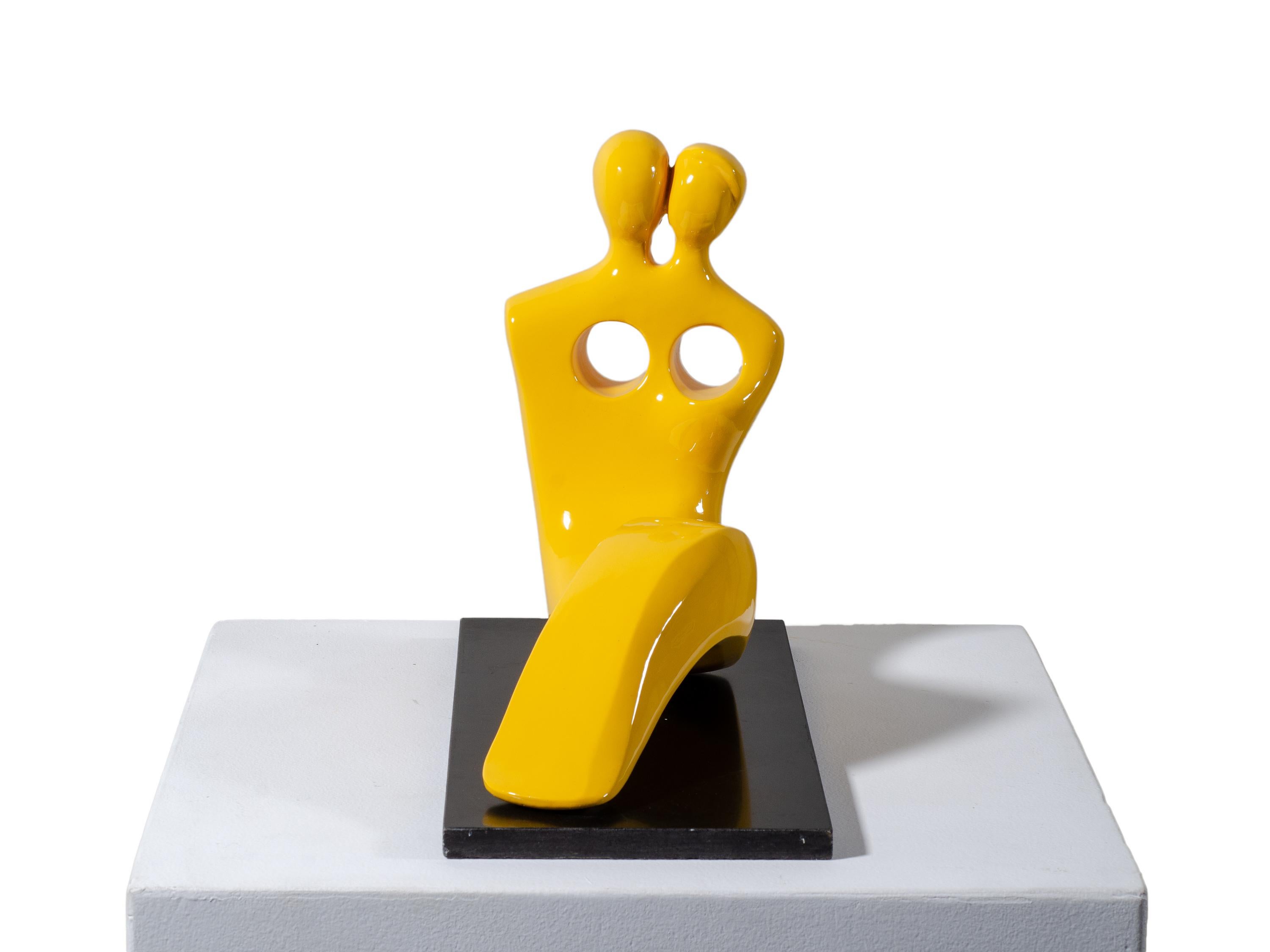 Soul Mates #3 (in yellow) When in love their souls and bodies fuse into one. - Sculpture by Beatriz Gerenstein