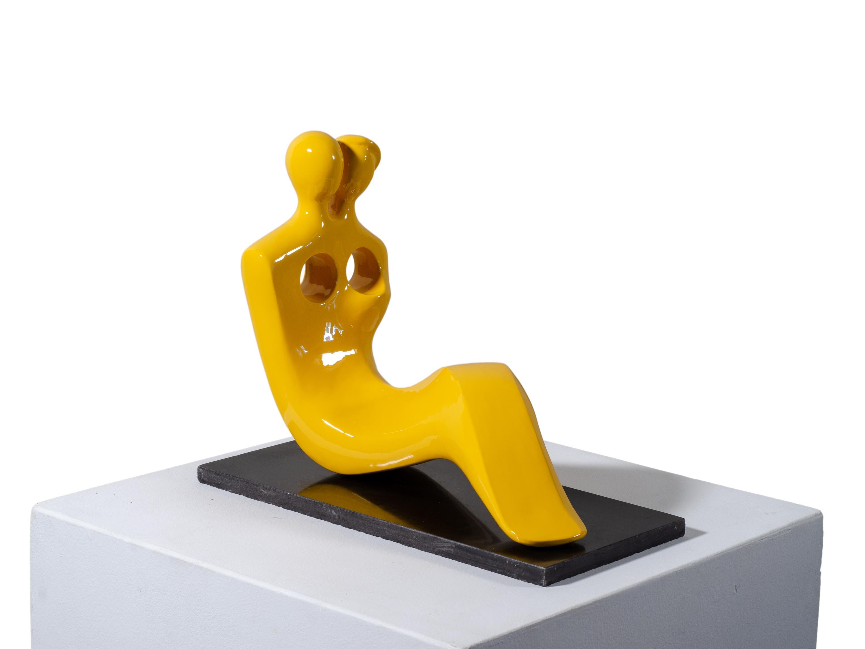 Soul Mates #3 (in yellow) When in love their souls and bodies fuse into one. - Abstract Sculpture by Beatriz Gerenstein